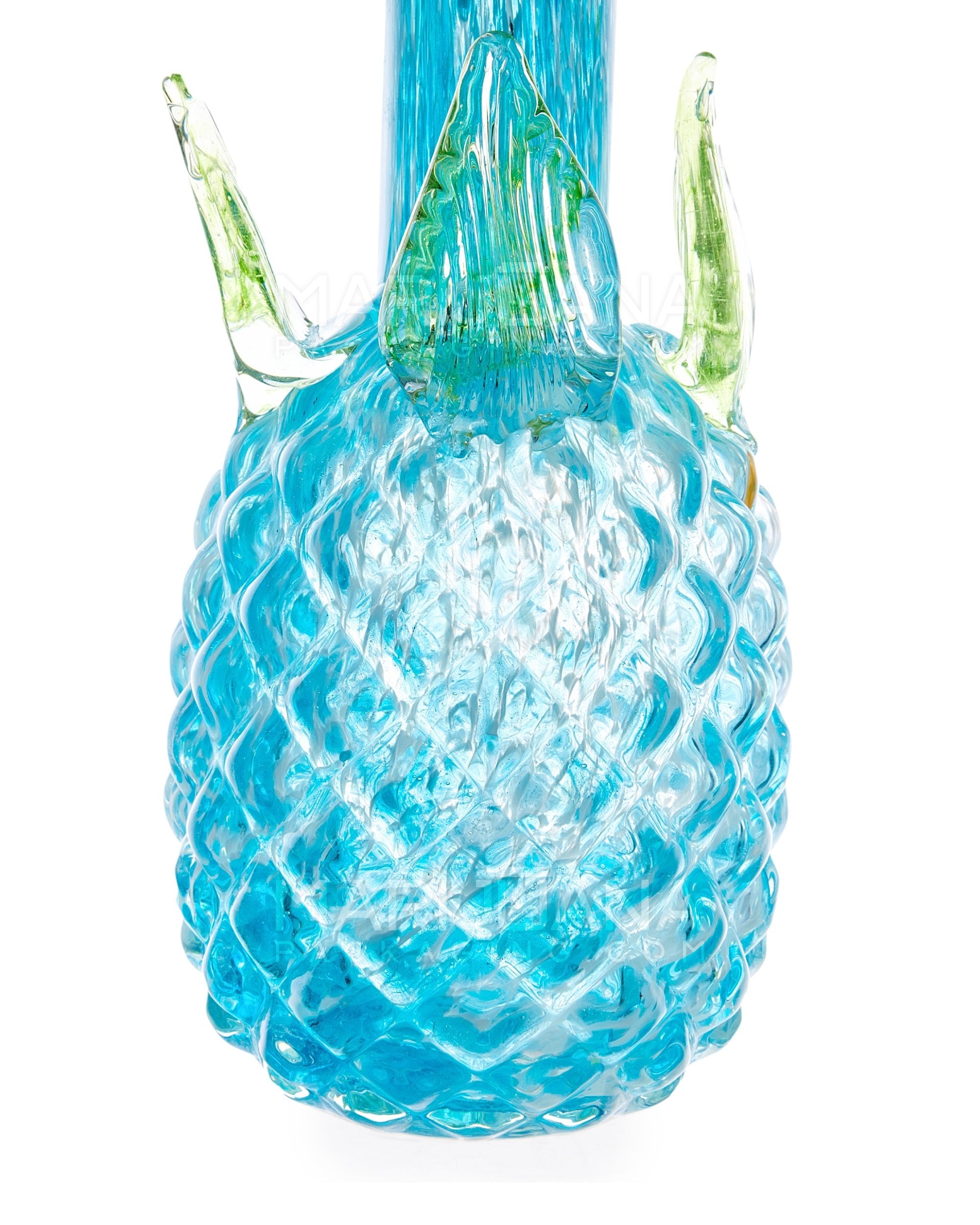 Straight Neck Color Pull Pineapple Glass Water Pipe | 14in Tall - 14mm Bowl - Blue - 3