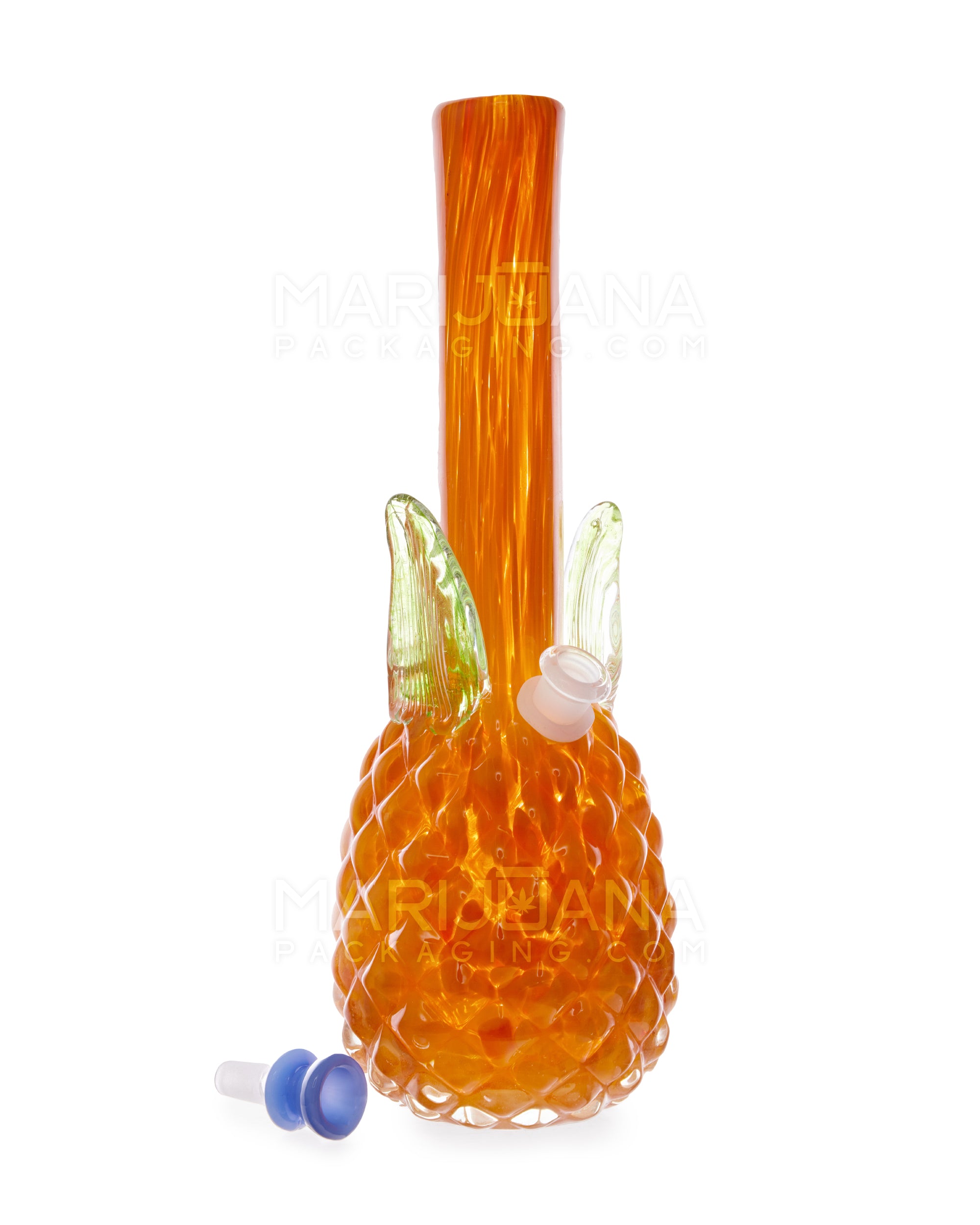 Straight Neck Color Pull Pineapple Glass Water Pipe | 14in Tall - 14mm Bowl - Orange