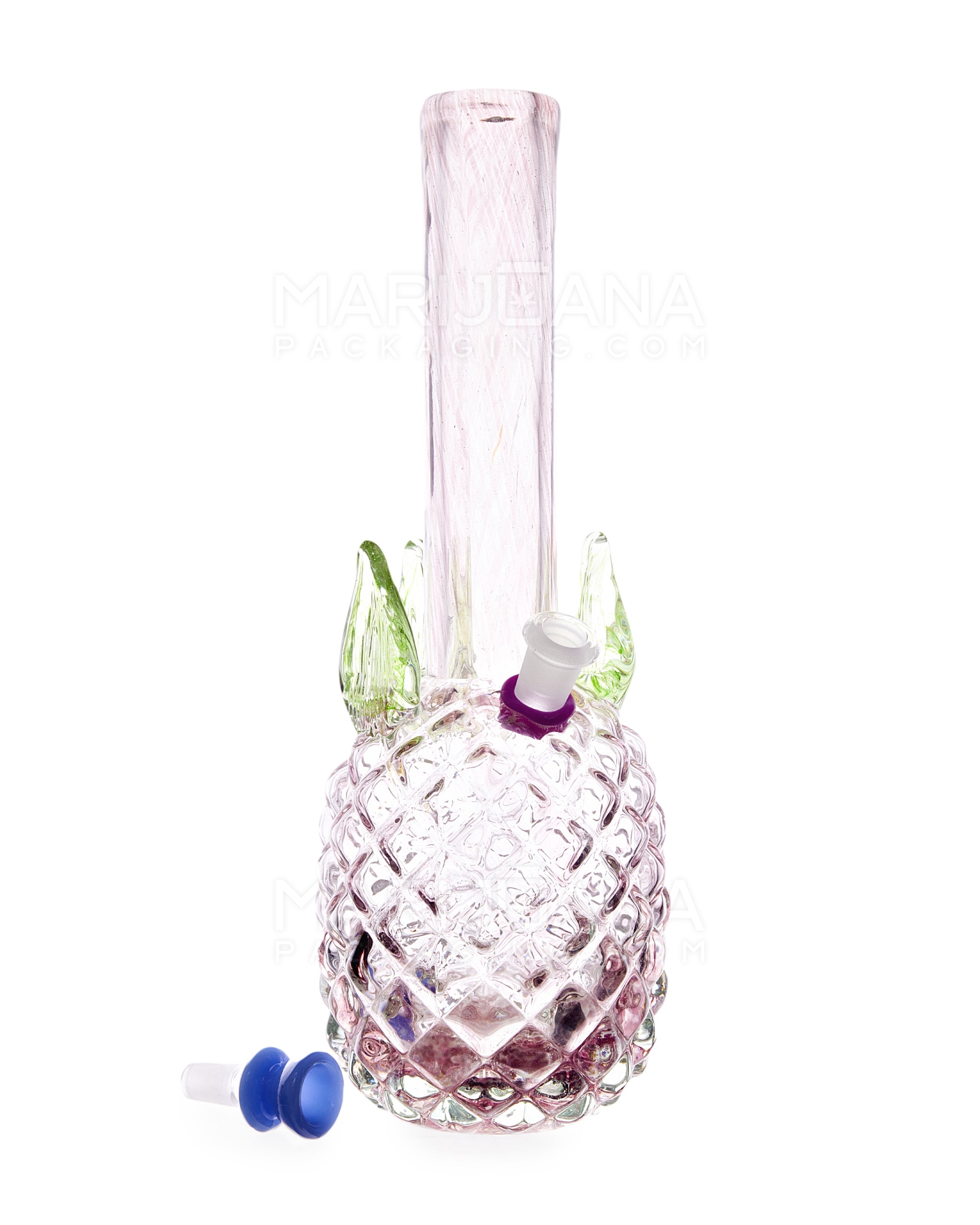 Straight Neck Color Pull Pineapple Glass Water Pipe | 14in Tall - 14mm Bowl - Purple