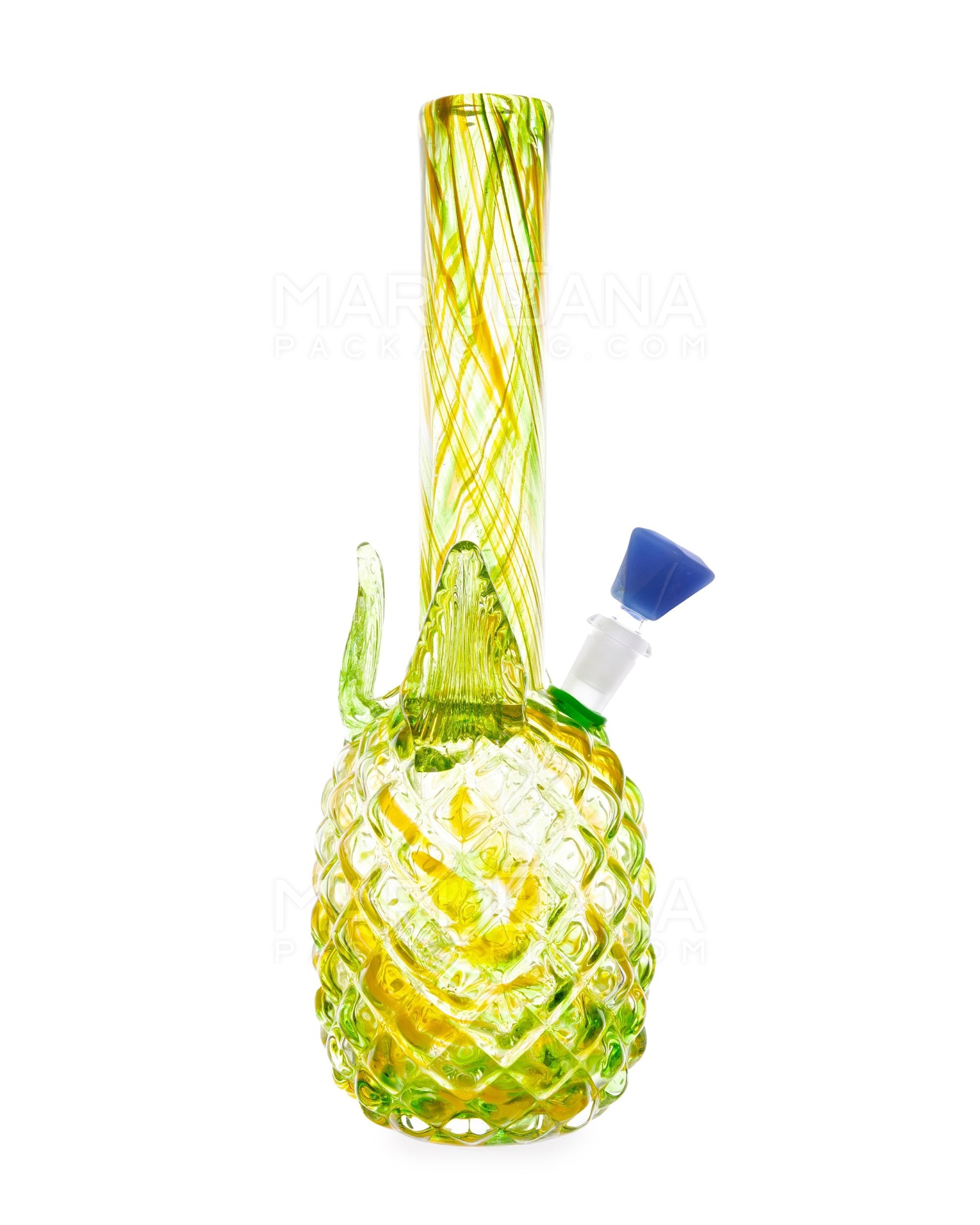 Straight Neck Color Pull Pineapple Glass Water Pipe | 14in Tall - 14mm Bowl - Yellow - 1