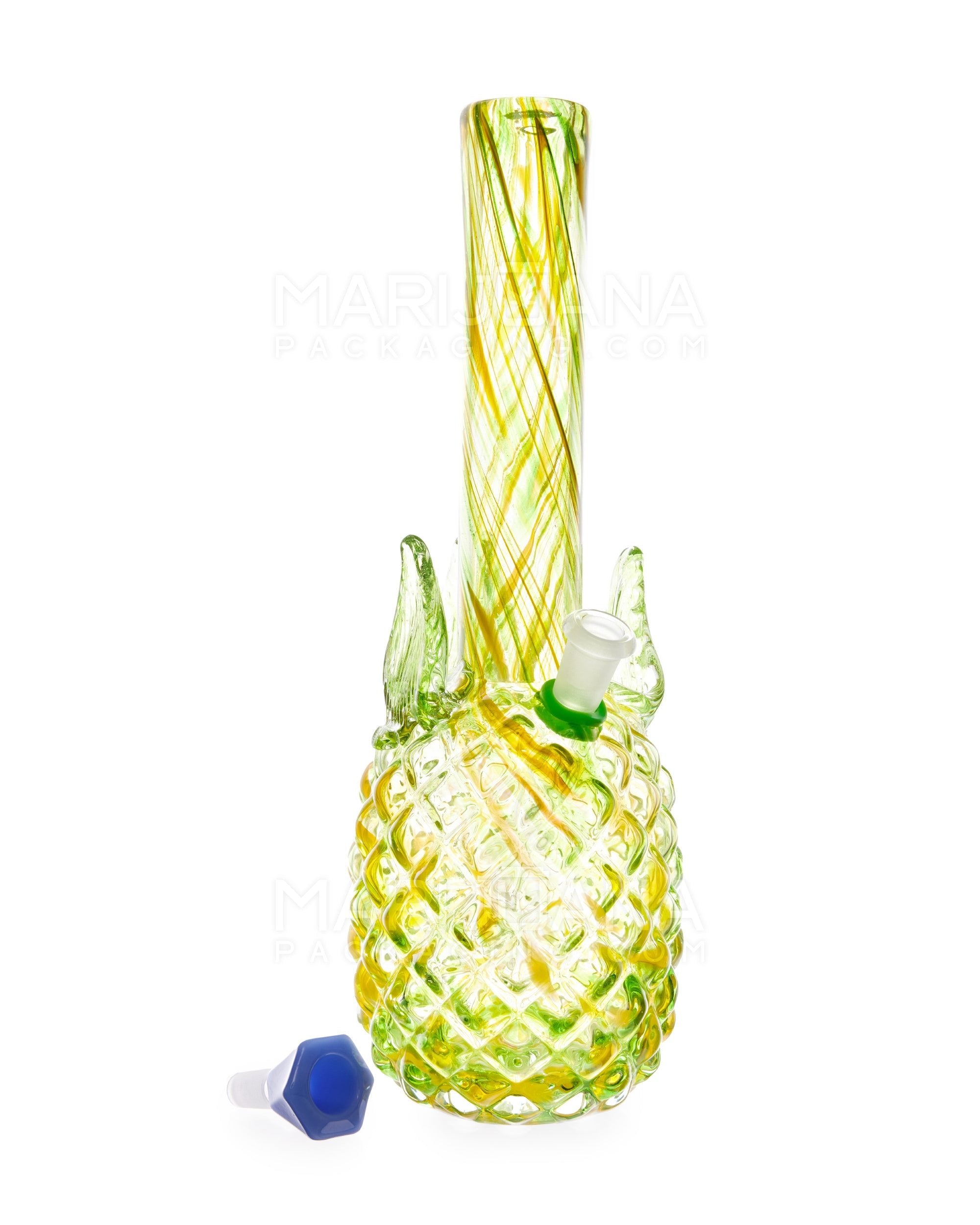 Straight Neck Color Pull Pineapple Glass Water Pipe | 14in Tall - 14mm Bowl - Yellow - 2