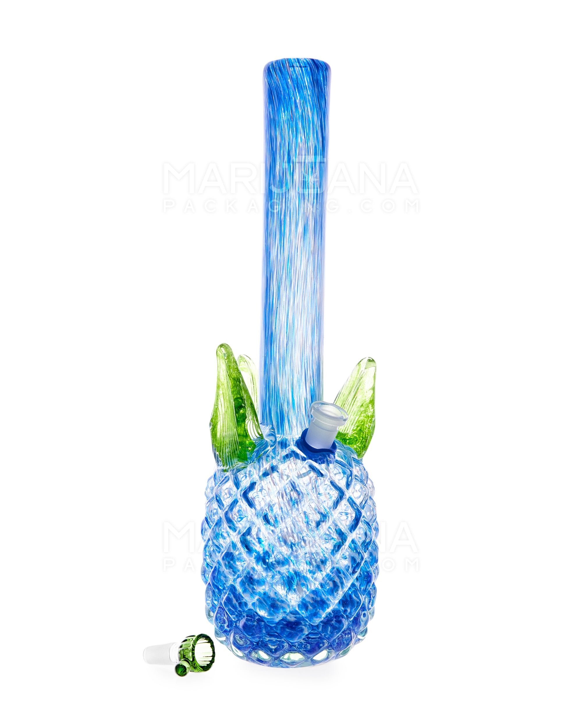 Straight Neck Color Pull Pineapple Glass Water Pipe | 16in Tall - 14mm Bowl - Blue - 2