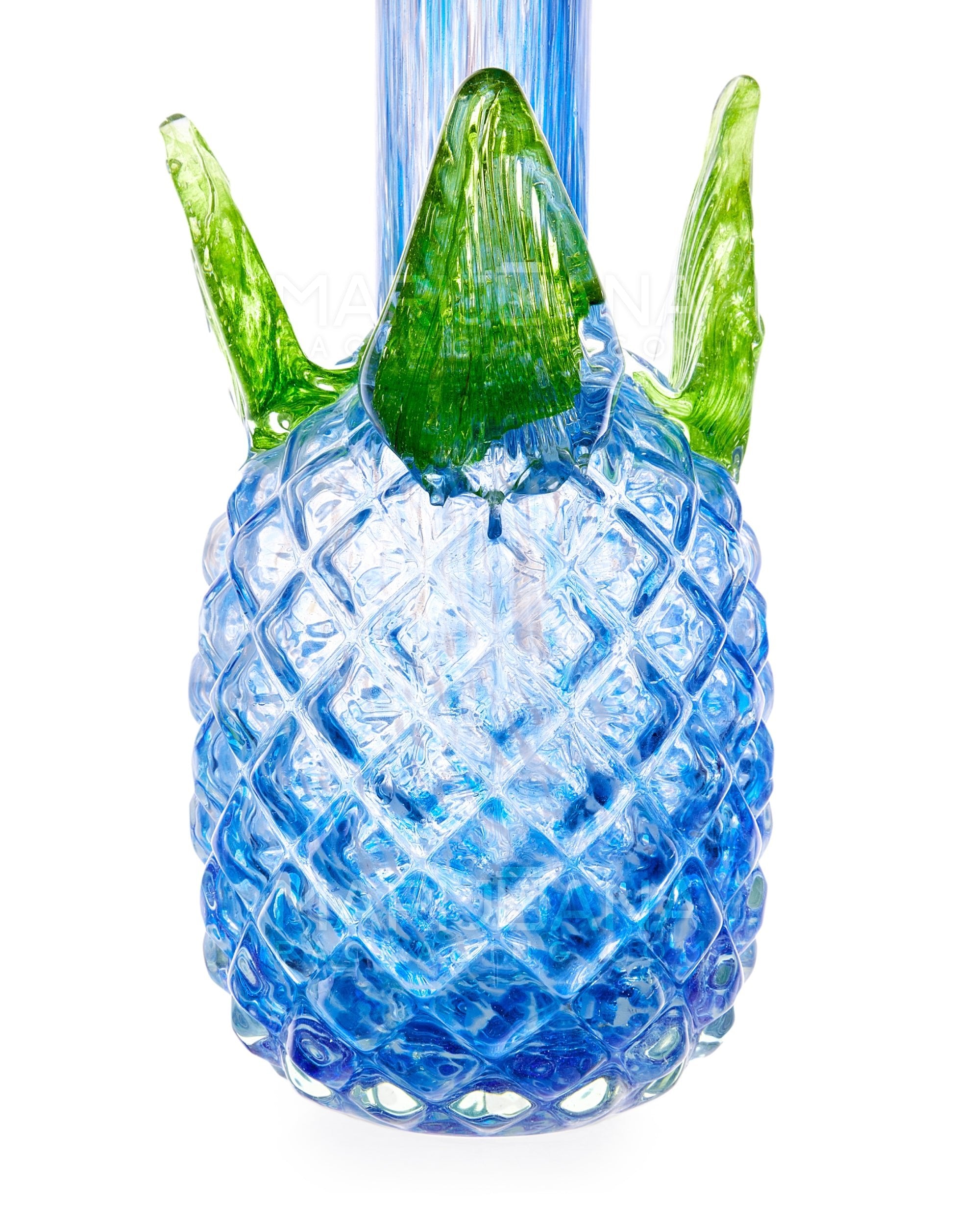 Straight Neck Color Pull Pineapple Glass Water Pipe | 16in Tall - 14mm Bowl - Blue - 3