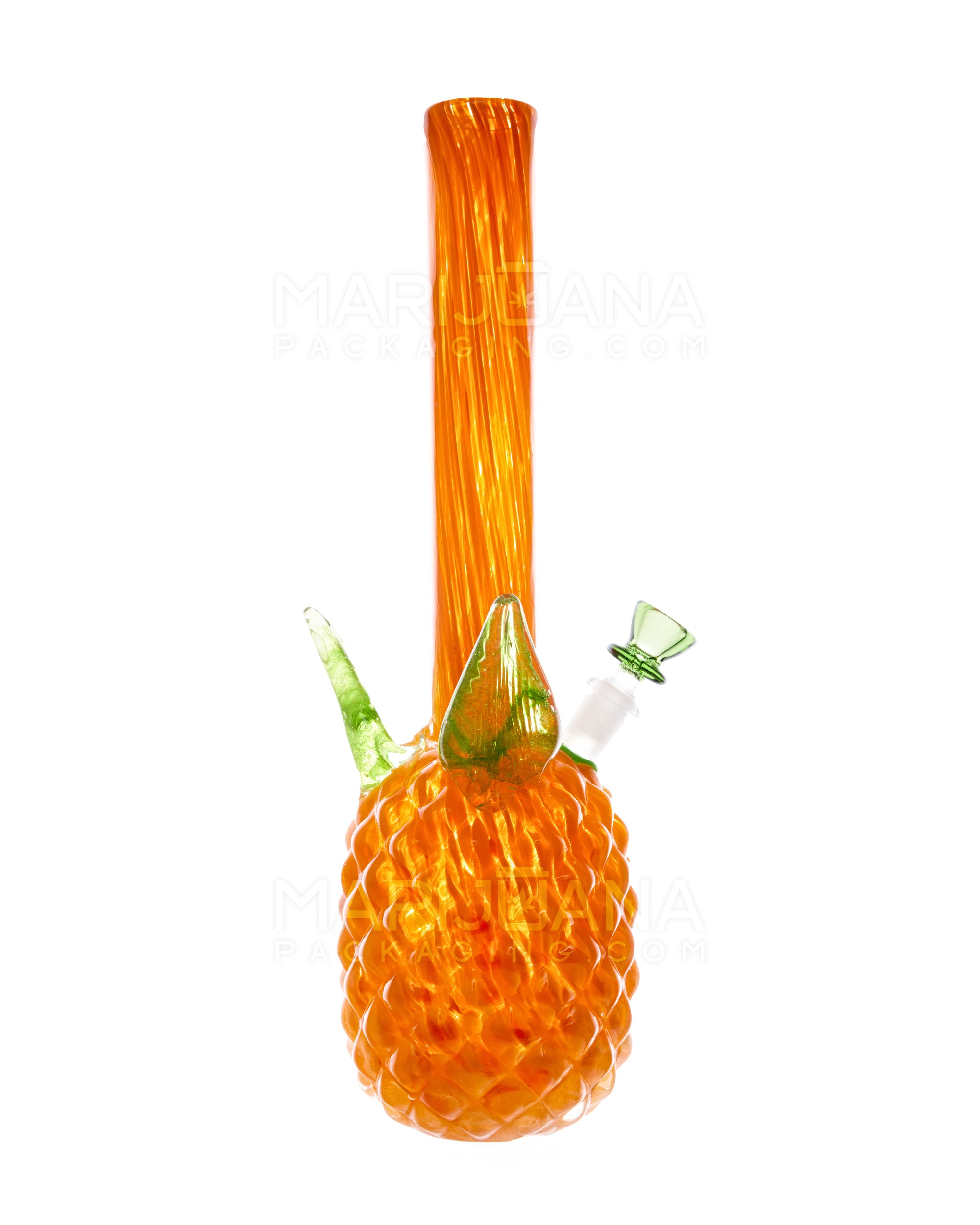 Straight Neck Color Pull Pineapple Glass Water Pipe | 16in Tall - 14mm Bowl - Orange