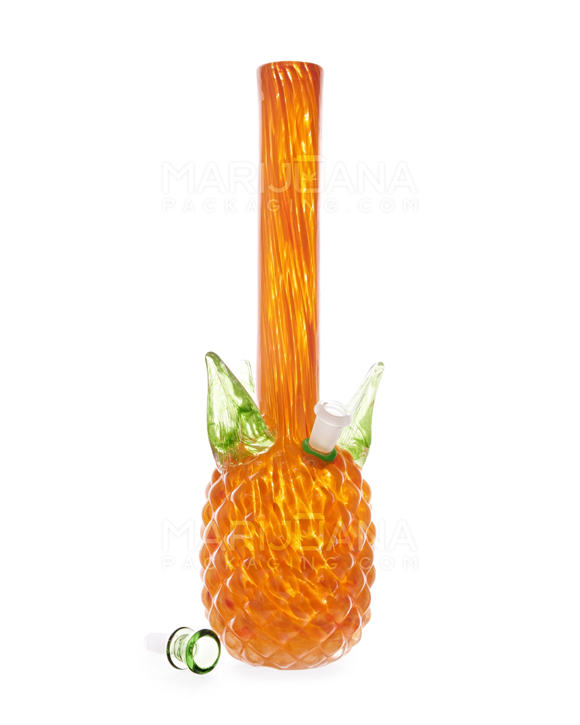 Straight Neck Color Pull Pineapple Glass Water Pipe | 16in Tall - 14mm Bowl - Orange