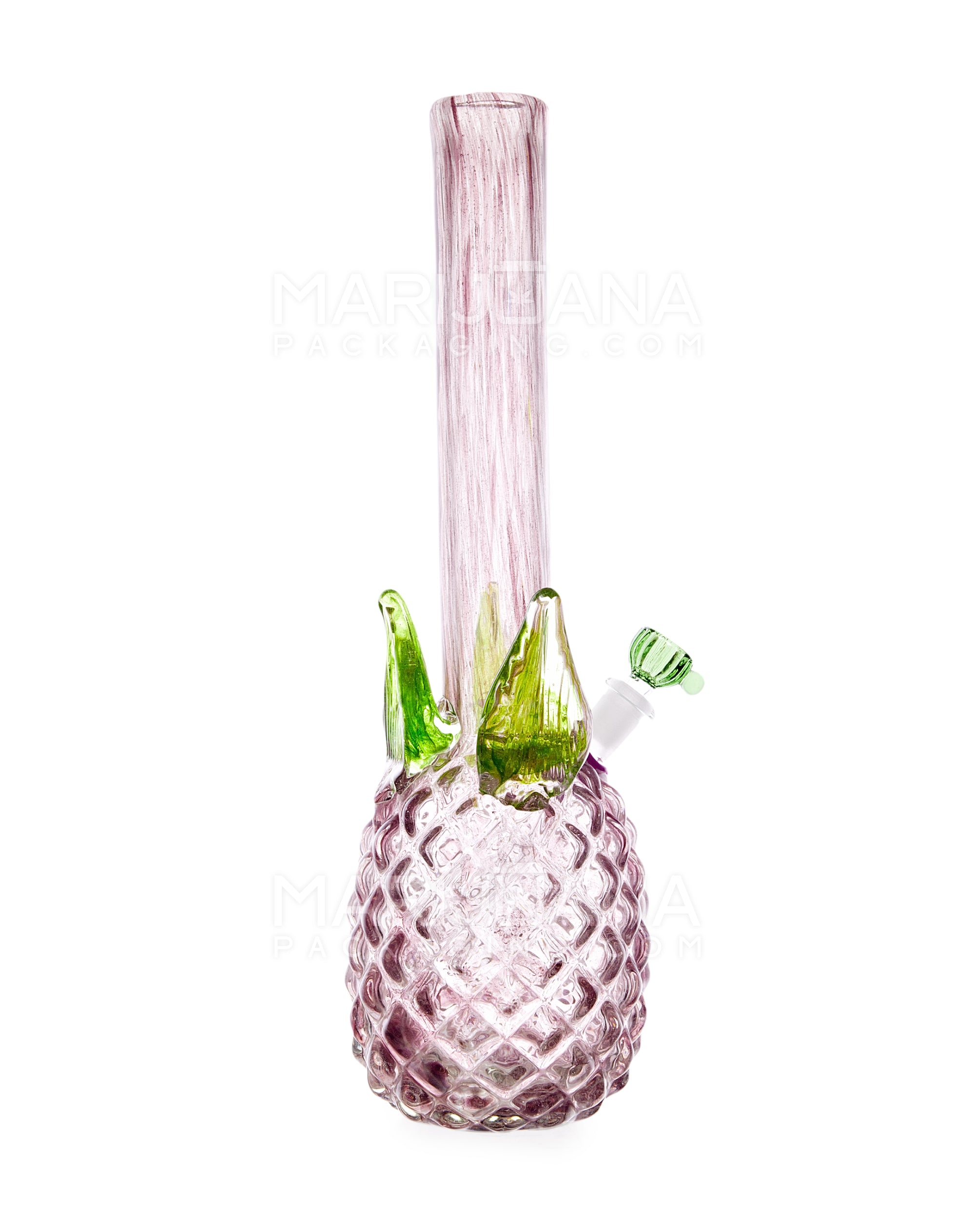 Straight Neck Color Pull Pineapple Glass Water Pipe | 16in Tall - 14mm Bowl - Purple