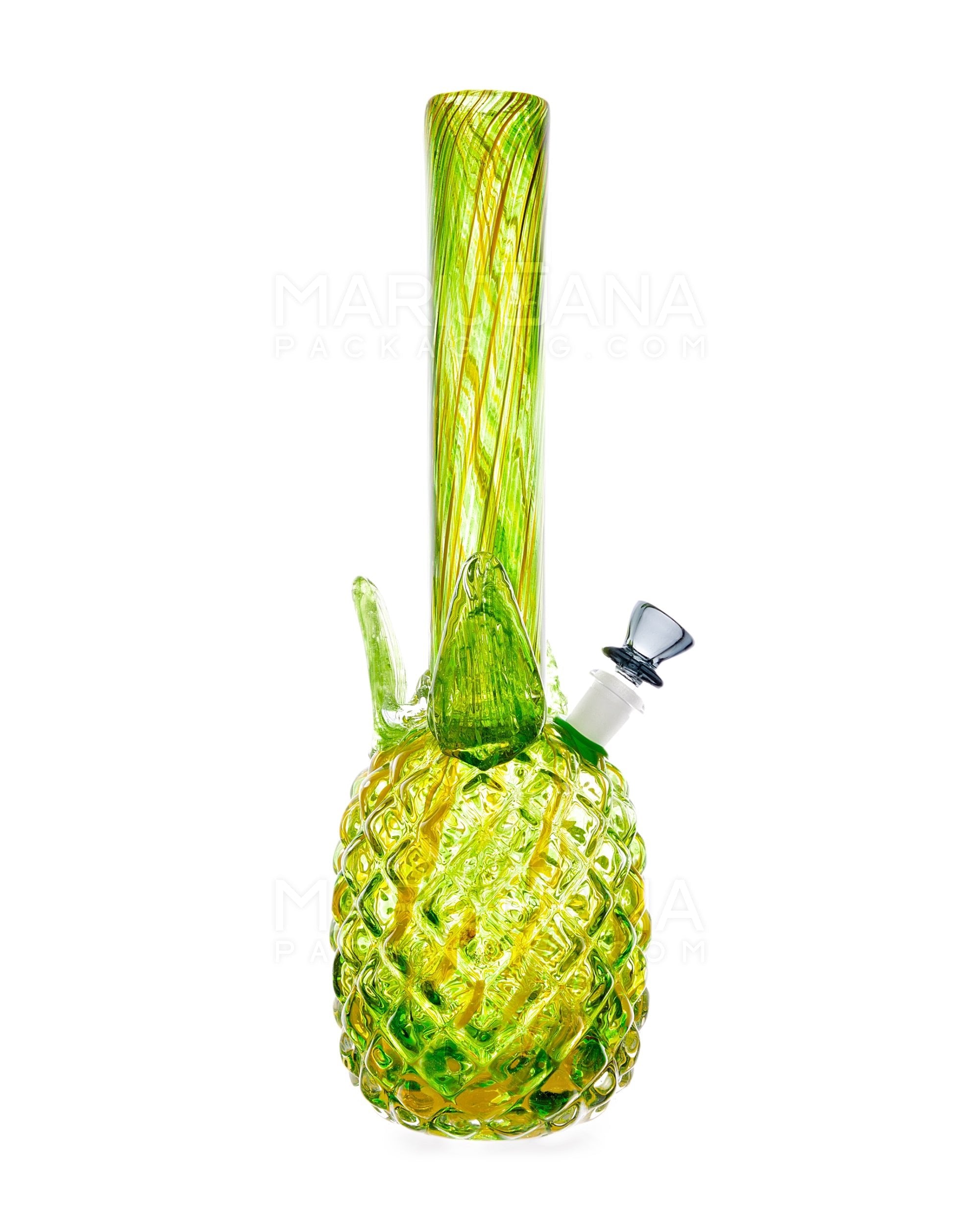 Straight Neck Color Pull Pineapple Glass Water Pipe | 16in Tall - 14mm Bowl - Yellow - 1