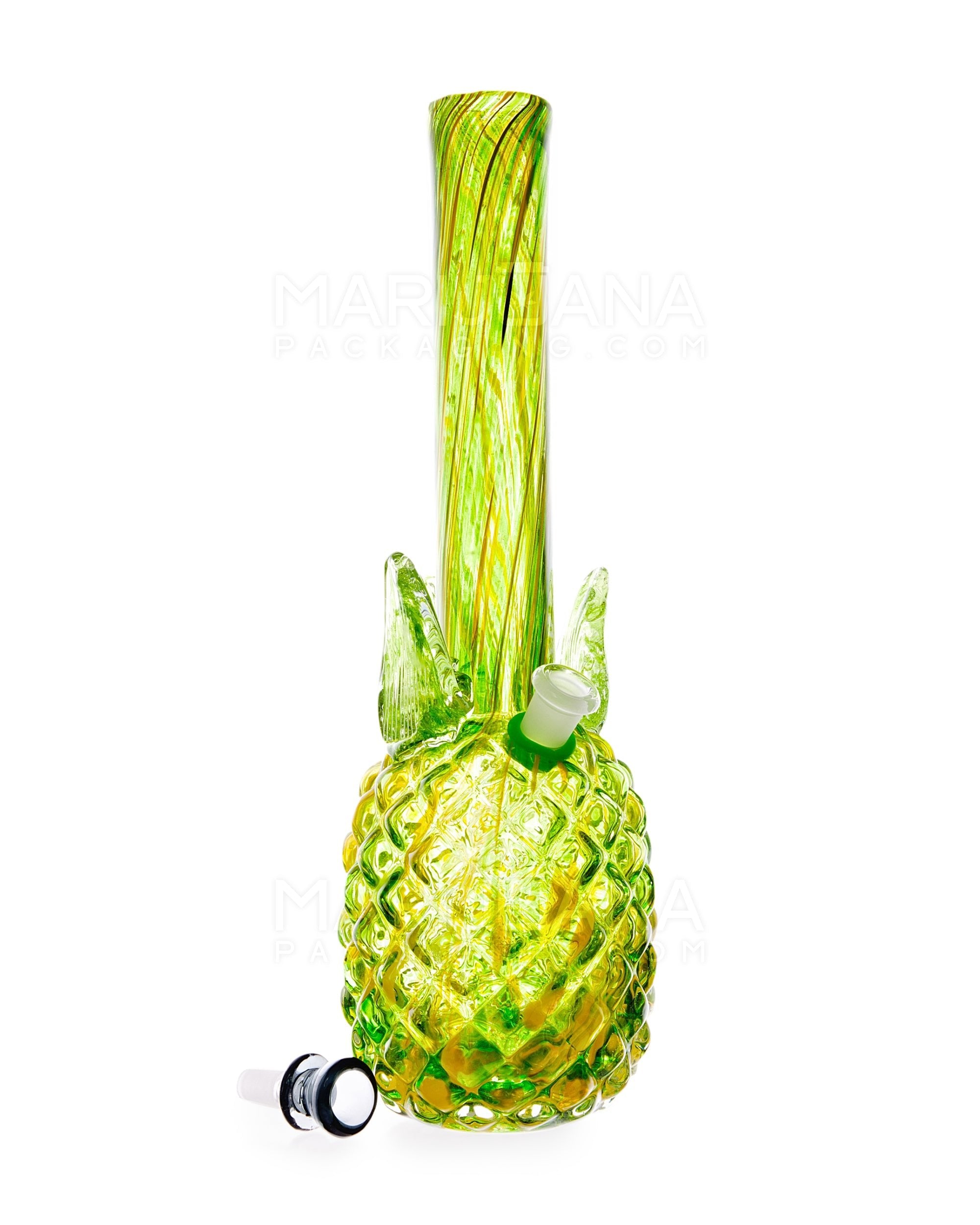 Straight Neck Color Pull Pineapple Glass Water Pipe | 16in Tall - 14mm Bowl - Yellow - 2