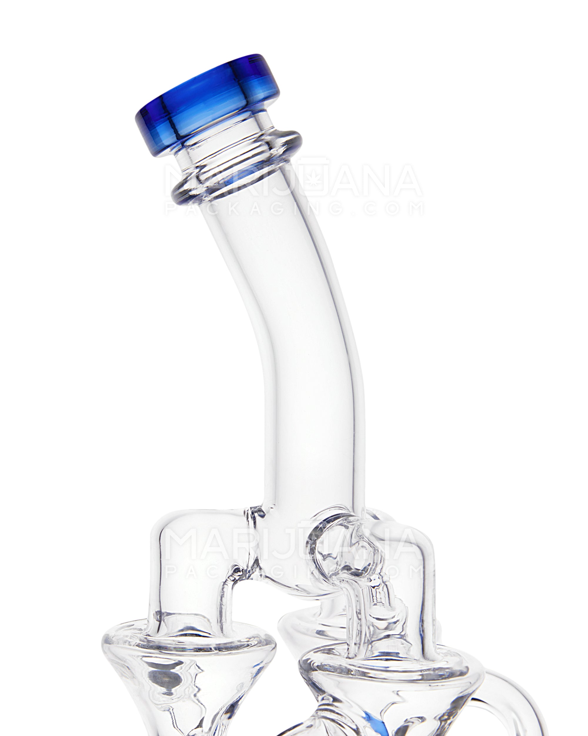 USA Glass | Bent Neck Inline Perc Six Recycler Pillar Tower Water Pipe w/ Thick Base | 14.5in Tall - 14mm Bowl - Blue - 3