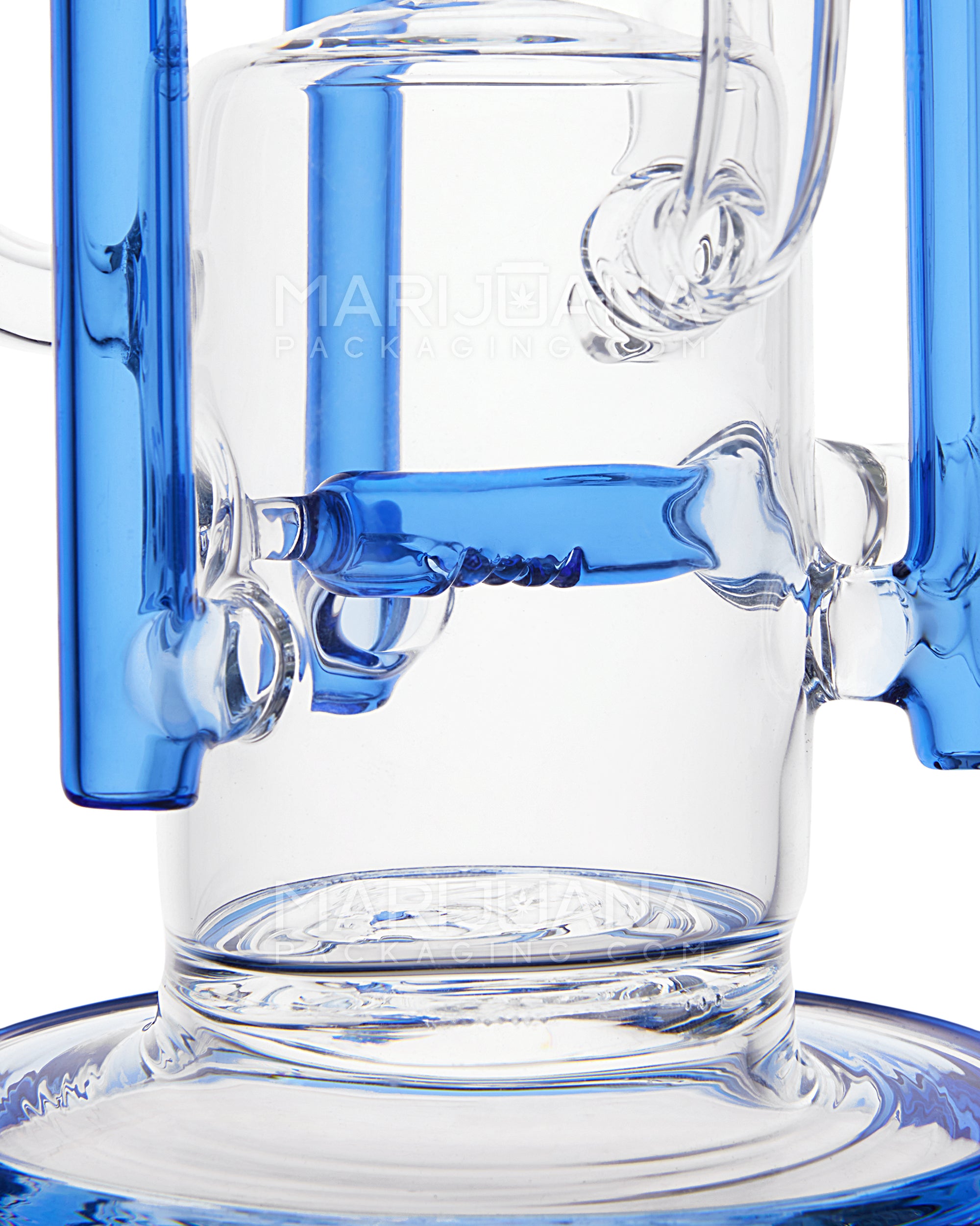 USA Glass | Bent Neck Inline Perc Six Recycler Pillar Tower Water Pipe w/ Thick Base | 14.5in Tall - 14mm Bowl - Blue - 5