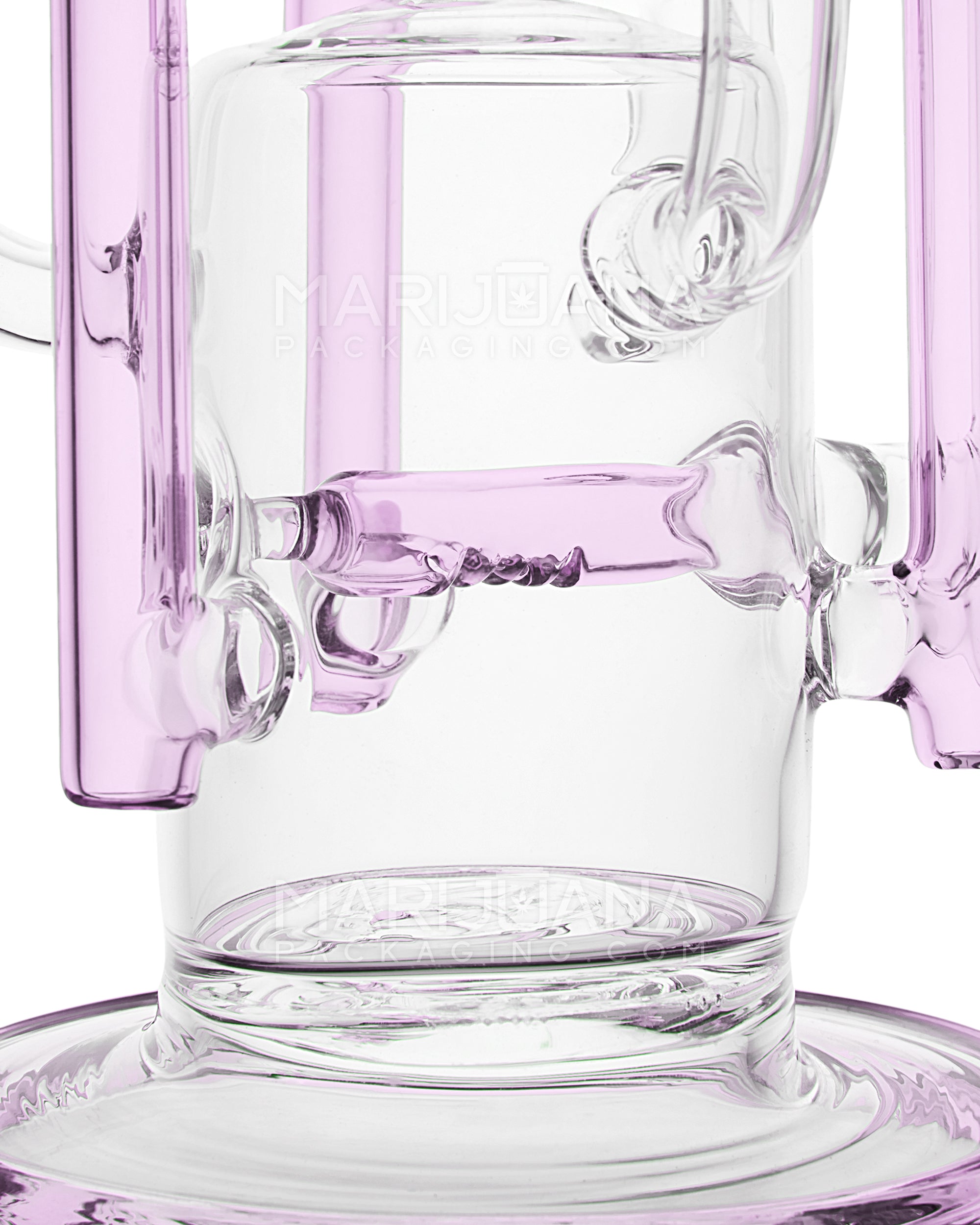 USA Glass | Bent Neck Inline Perc Six Recycler Pillar Tower Water Pipe w/ Thick Base | 14.5in Tall - 14mm Bowl - Pink