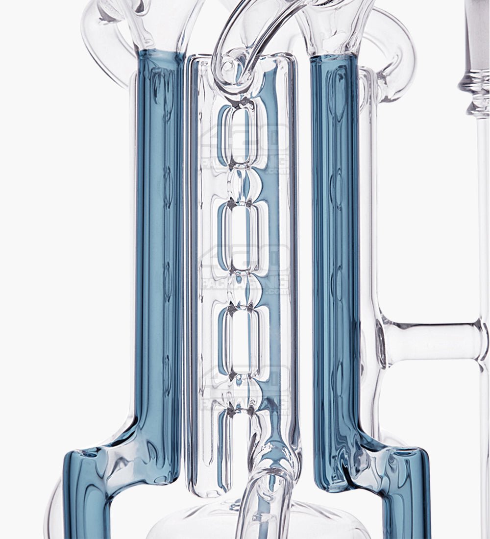 USA Glass Bent Neck Water Pipe w/ Six Recycler Inline Perc | 14.5in Tall - 14mm Bowl - Teal - 4