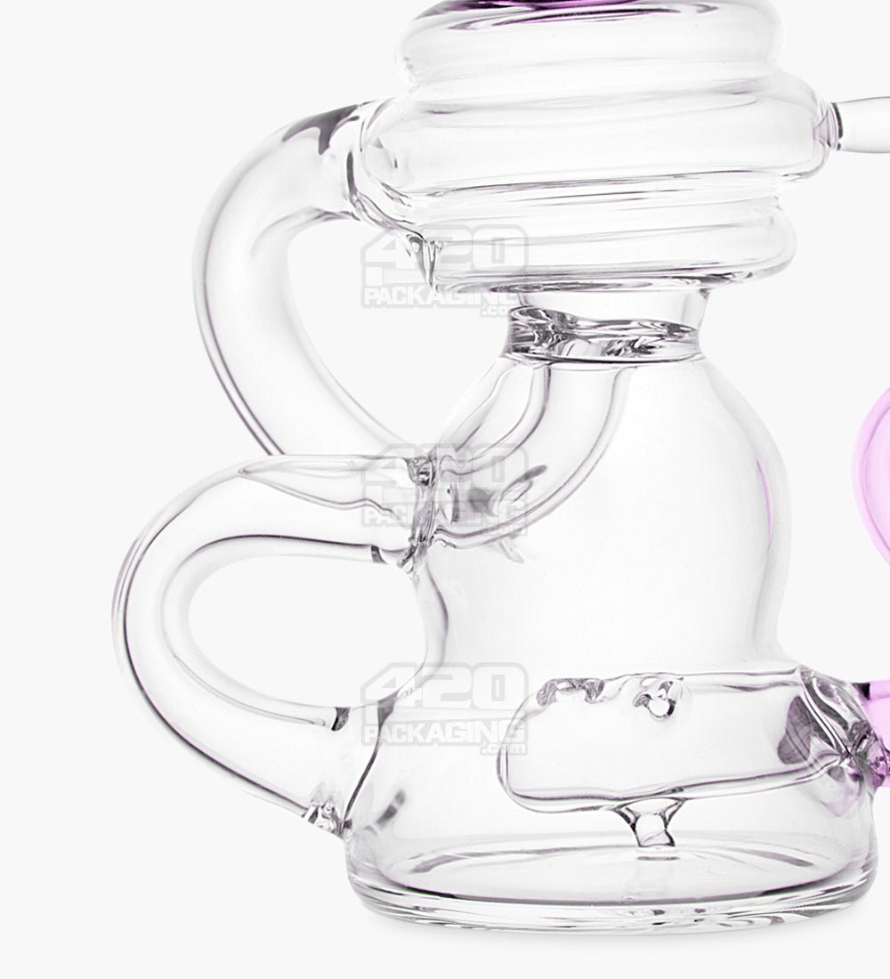 USA Glass Bent Neck Water Pipe w/ Mini Recycler Inline Perc | 6.5in Tall - 14mm Bowl - Pink - 3
