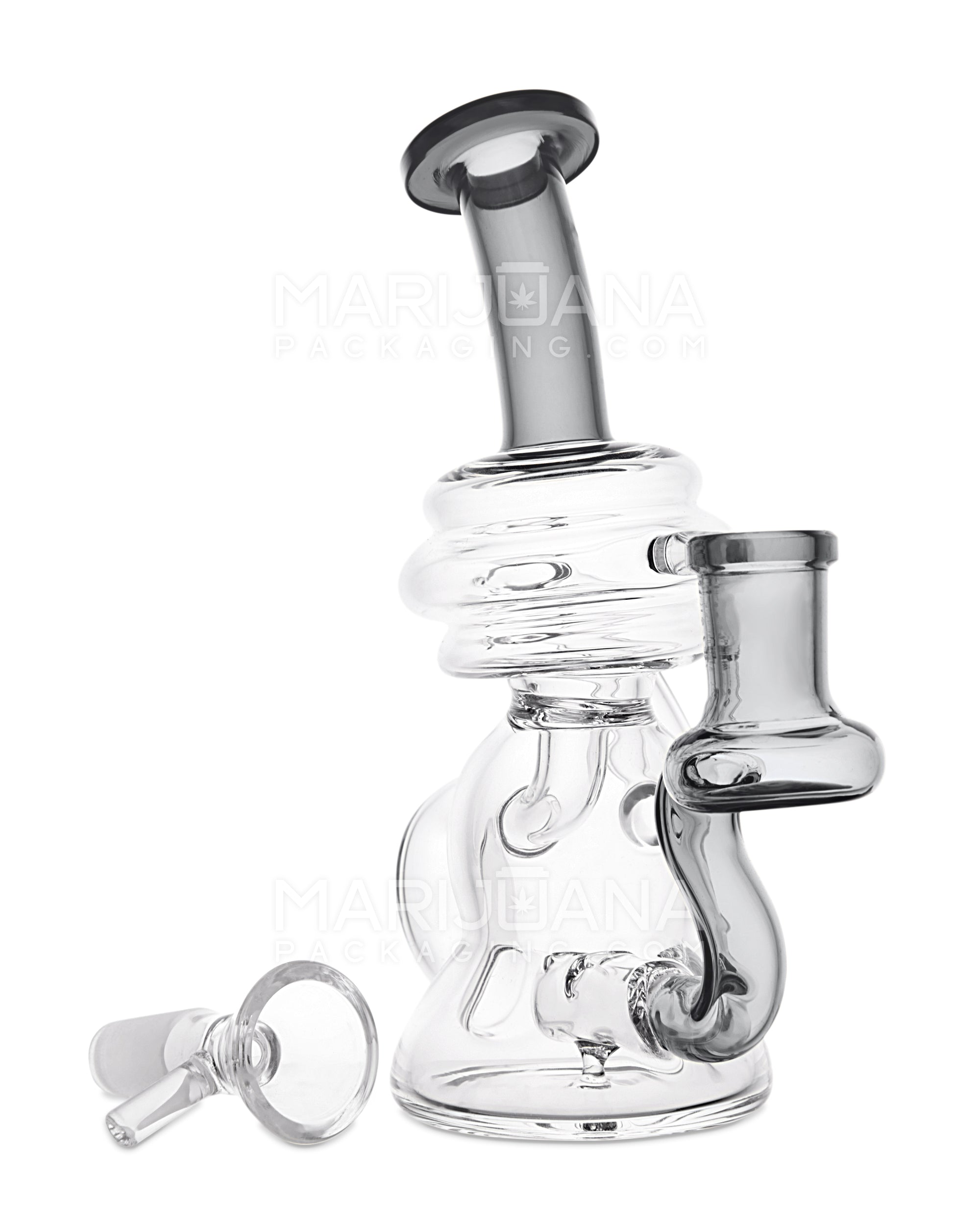 USA Glass | Bent Neck Mini Recycler Water Pipe w/ Inline Perc | 6.5in Tall - 14mm Bowl - Smoke