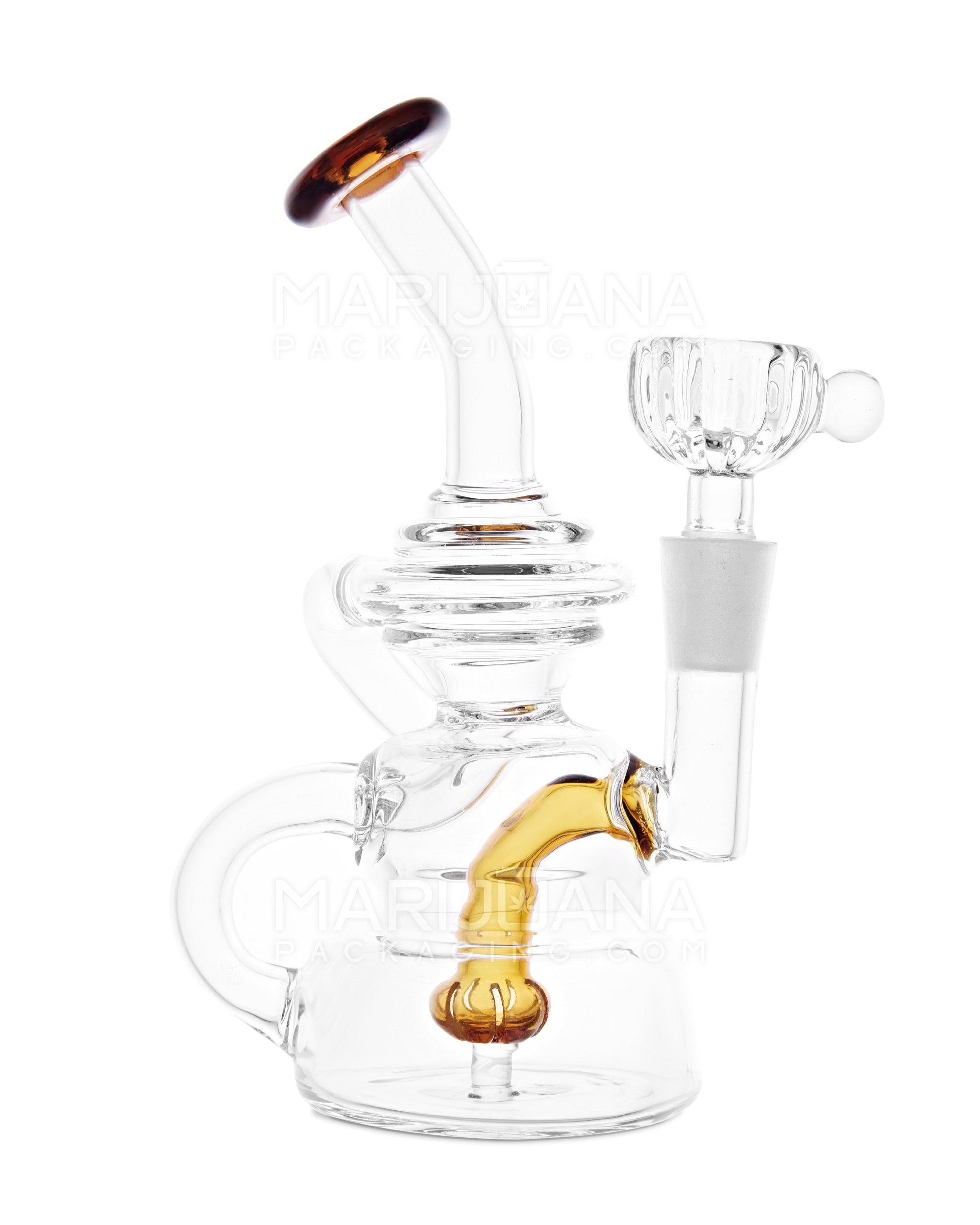 USA Glass | Bent Neck Single Uptake Mini Recycler Water Pipe w/ Orb Perc | 5.5in Tall - 10mm Bowl - Amber