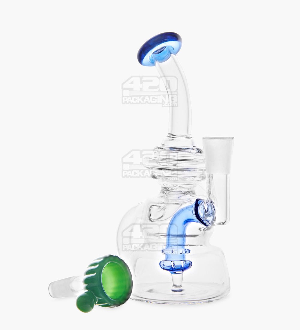 USA Glass Bent Neck Single Uptake Water Pipe w/ Mini Recycler Orb Perc | 5.5in Tall - 10mm Bowl - Blue - 2