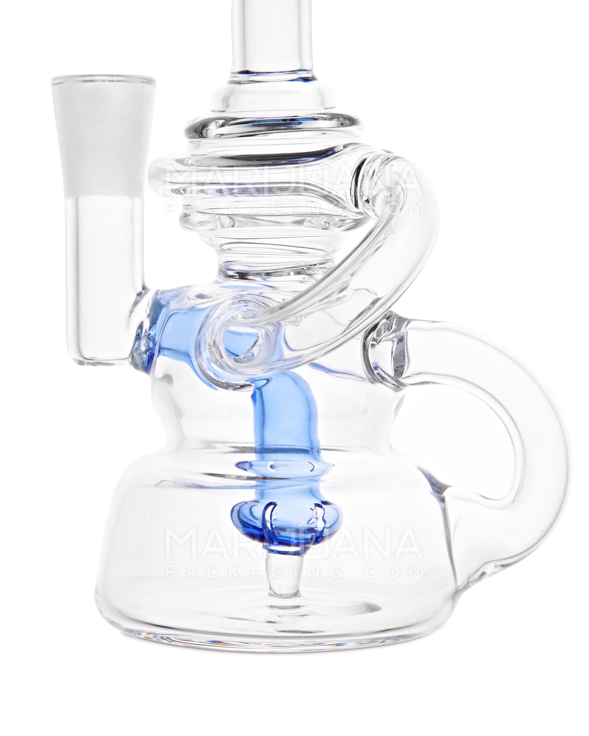 USA Glass | Bent Neck Single Uptake Recycler Water Pipe w/ Orb Perc | 5.5in Tall - 10mm Bowl - Blue