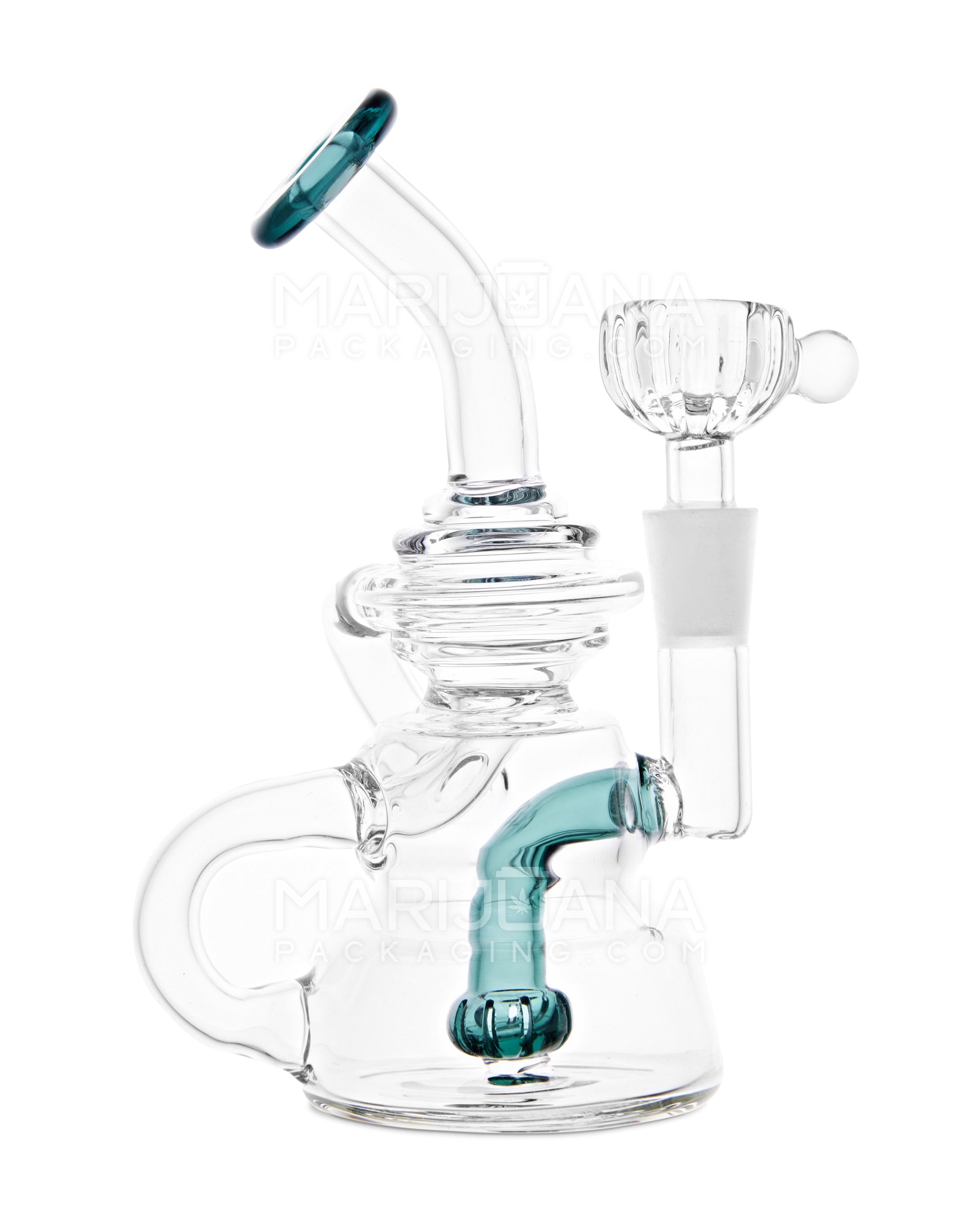 USA Glass | Bent Neck Single Uptake Recycler Water Pipe w/ Orb Perc | 5.5in Tall - 10mm Bowl - Teal