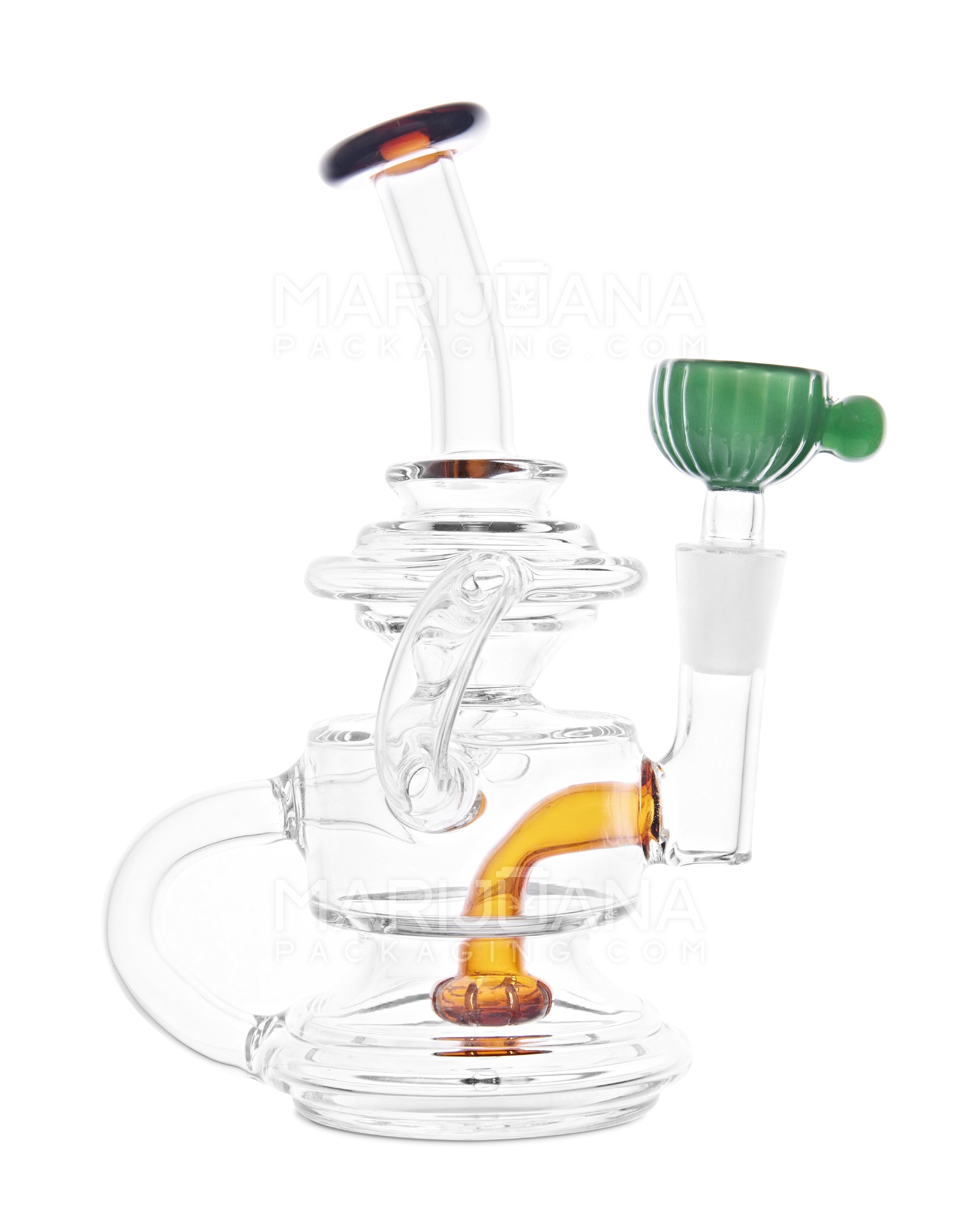USA Glass | Bent Neck Dual Uptake Recycler Water Pipe w/ Showerhead Perc | 5.5in Tall - 10mm Bowl - Amber