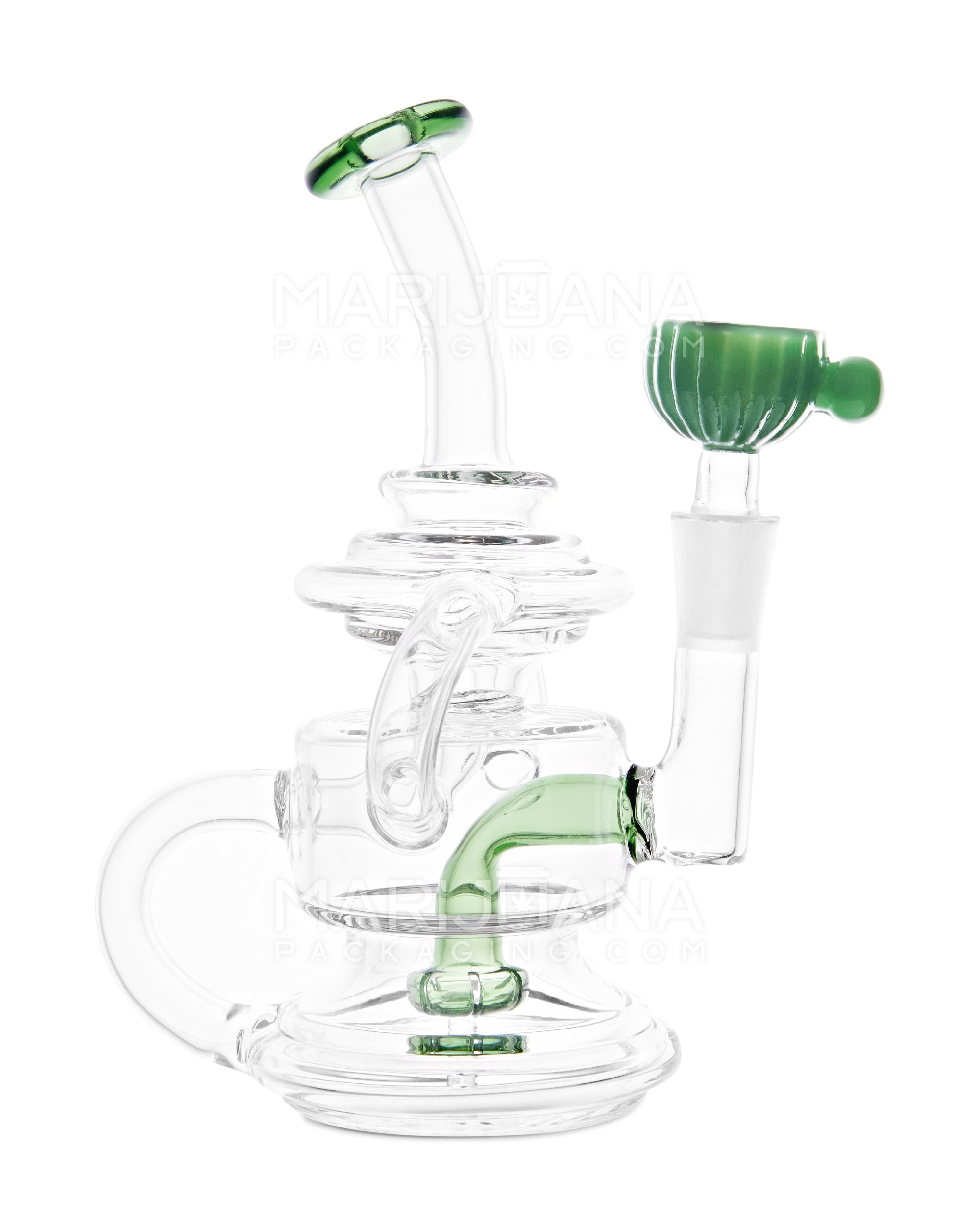 USA Glass | Bent Neck Dual Uptake Recycler Water Pipe w/ Showerhead Perc | 5.5in Tall - 10mm Bowl - Green