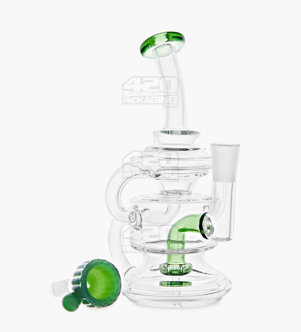 USA Glass Bent Neck Dual Uptake Water Pipe w/ Mini Recycler Showerhead Perc | 5.5in Tall - 10mm Bowl - Green - 2