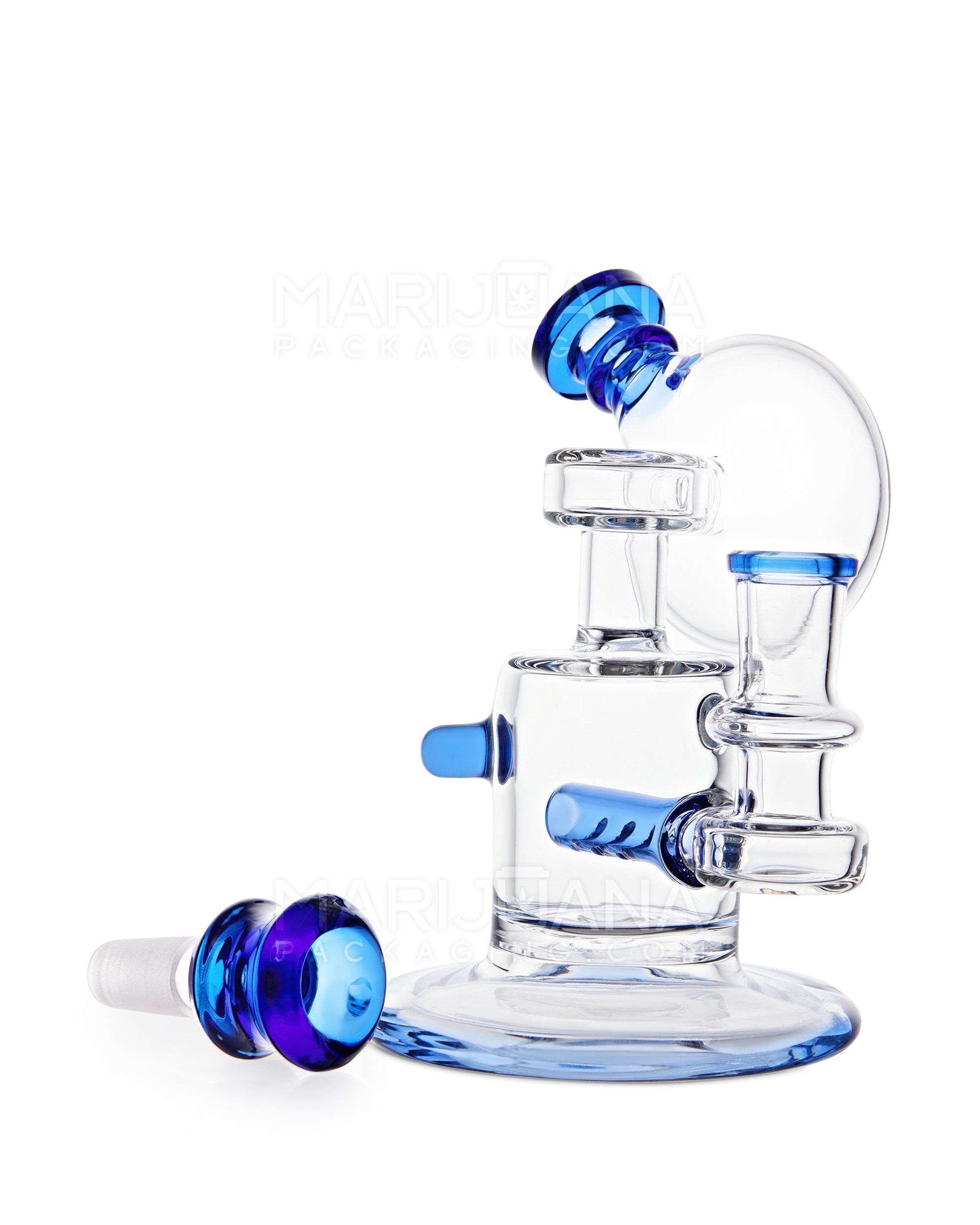 USA Glass | Microscope Mini Round Sidecar Water Pipe w/ Inline Perc | 5.5in Tall - 14mm Bowl - Blue