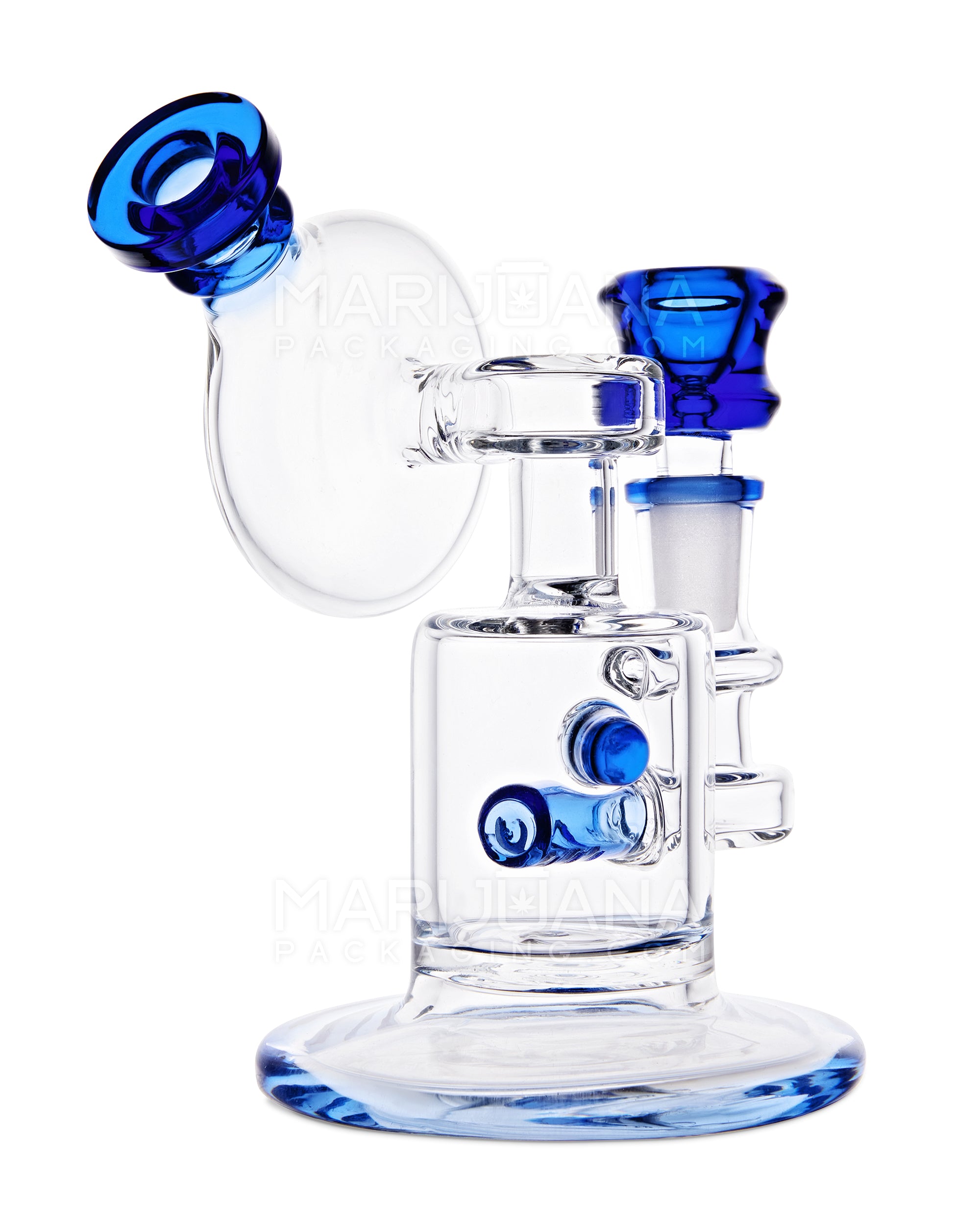 USA Glass | Microscope Mini Round Sidecar Water Pipe w/ Inline Perc | 5.5in Tall - 14mm Bowl - Blue