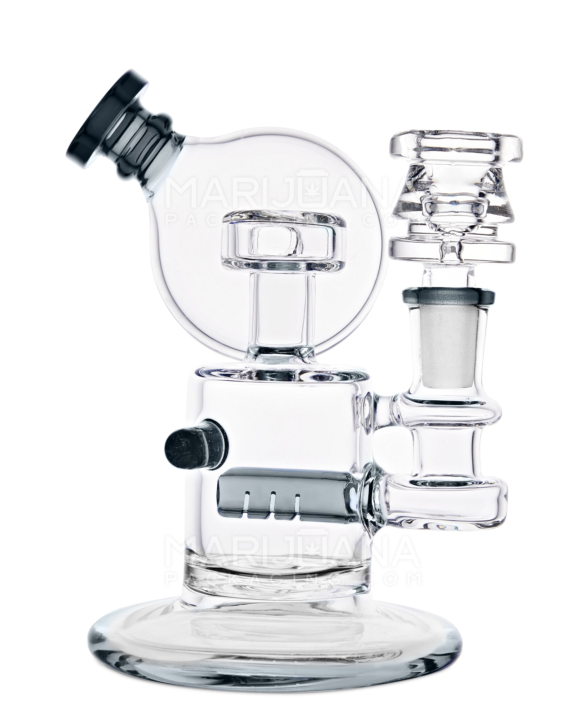 USA Glass | Microscope Mini Round Sidecar Water Pipe w/ Inline Perc | 5.5in Tall - 14mm Bowl - Smoke