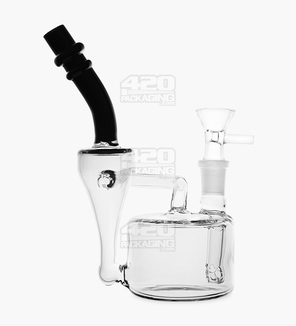 Bent Neck Iridescent Refined Bell Glass Recycler Water Pipe | 7in Tall - 14mm Bowl - Smoke