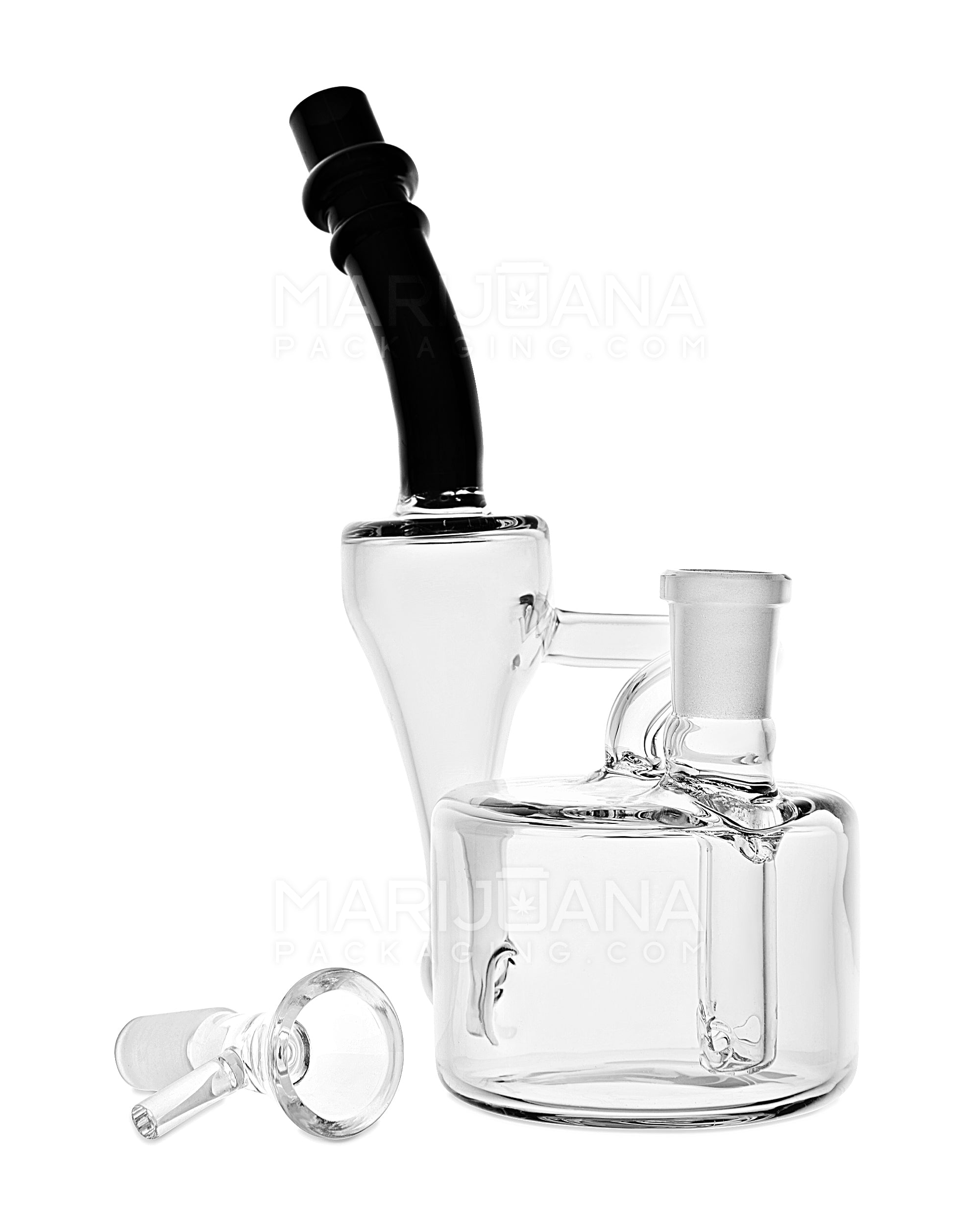 Bent Neck Iridescent Refined Bell Glass Recycler Water Pipe | 7in Tall - 14mm Bowl - Smoke