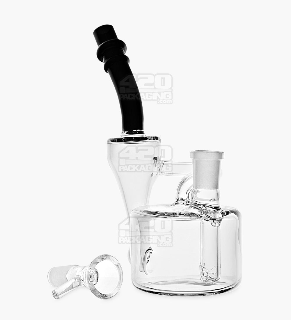 Bent Neck Iridescent Refined Bell Glass Recycler Water Pipe | 7in Tall - 14mm Bowl - Smoke