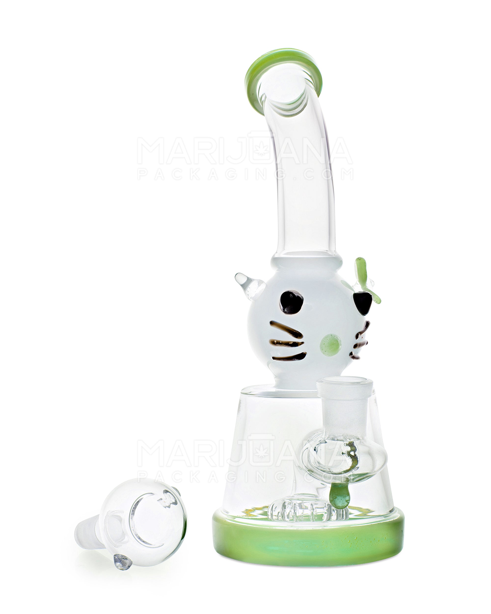 Bent Neck Kitty Glass Beaker Water Pipe w/ Showerhead Perc | 8in Tall - 14mm Bowl - Green