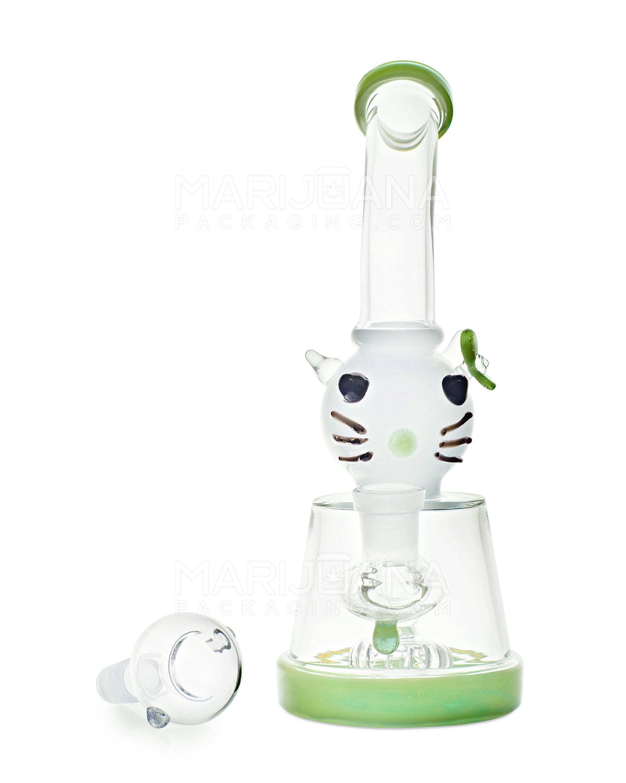 Bent Neck Kitty Glass Beaker Water Pipe w/ Showerhead Perc | 8in Tall - 14mm Bowl - Green