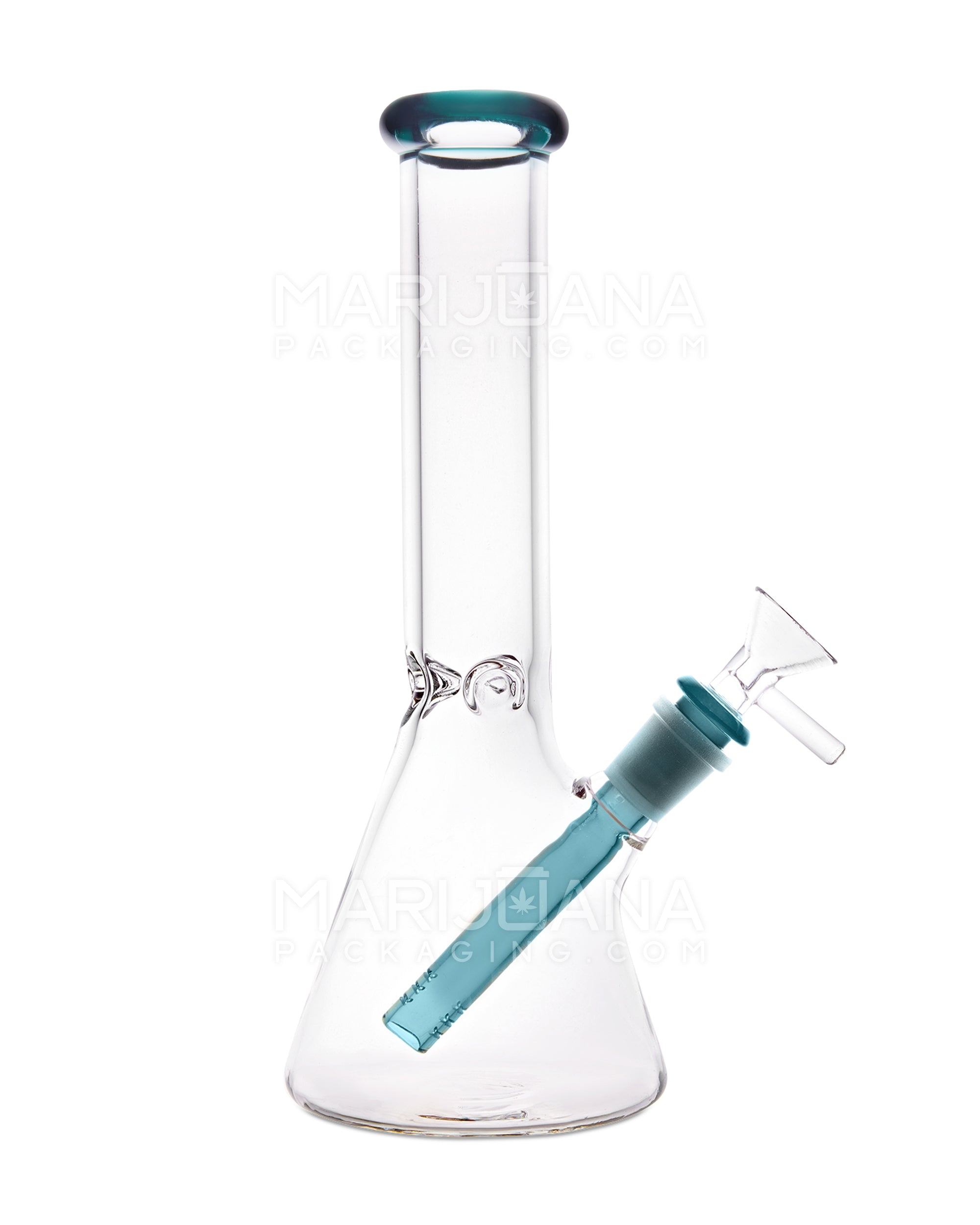 Straight Neck Color Lip Glass Beaker Water Pipe w/ Ice Catcher | 10.25in Tall - 14mm Bowl - Teal Blue