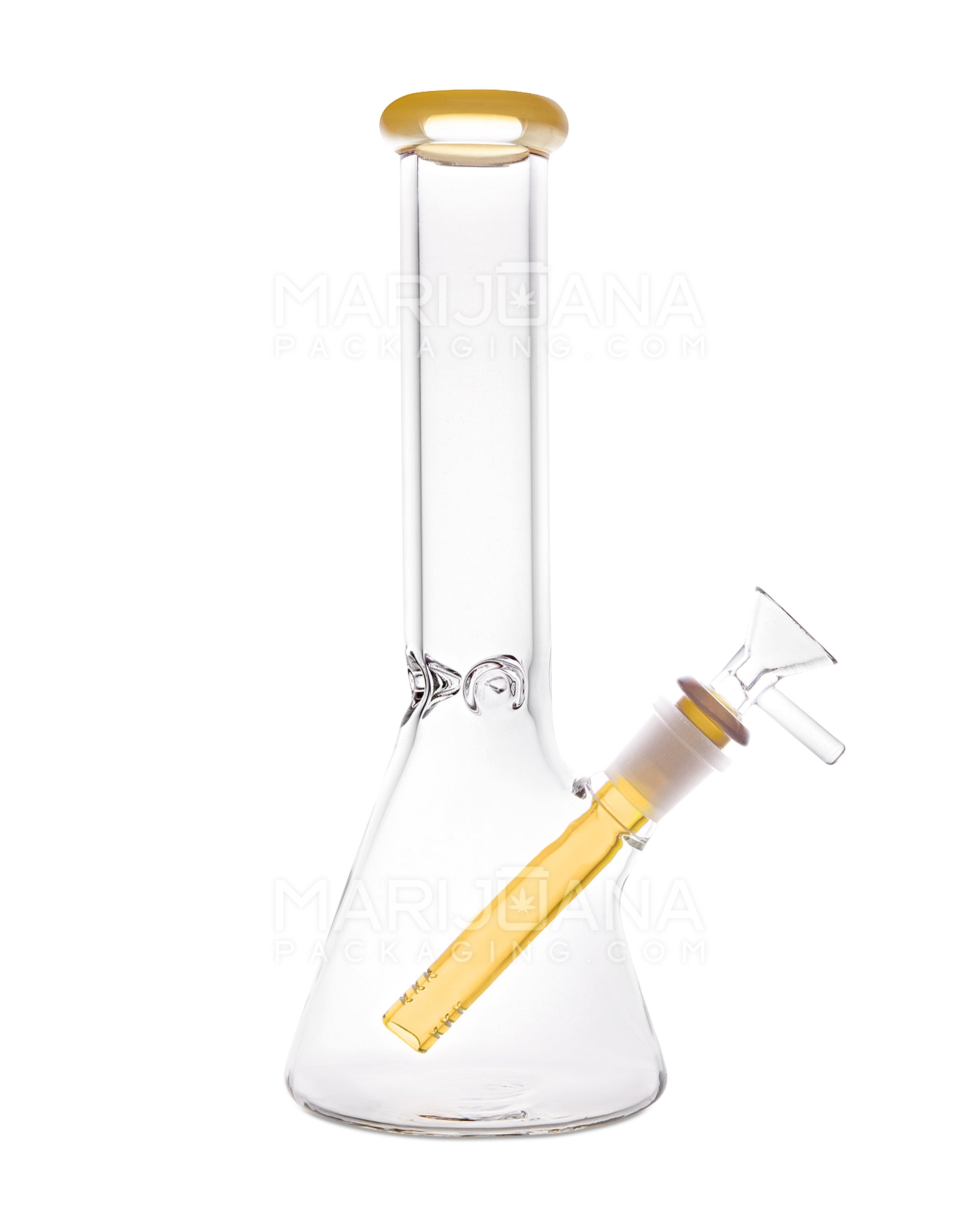 Straight Neck Color Lip Glass Beaker Water Pipe w/ Ice Catcher | 10.25in Tall - 14mm Bowl - Yellow