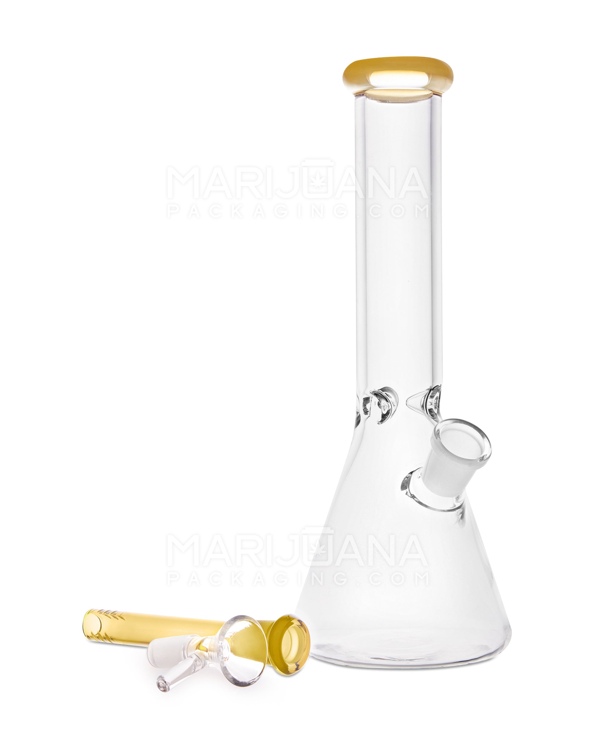Straight Neck Color Lip Glass Beaker Water Pipe w/ Ice Catcher | 10.25in Tall - 14mm Bowl - Yellow