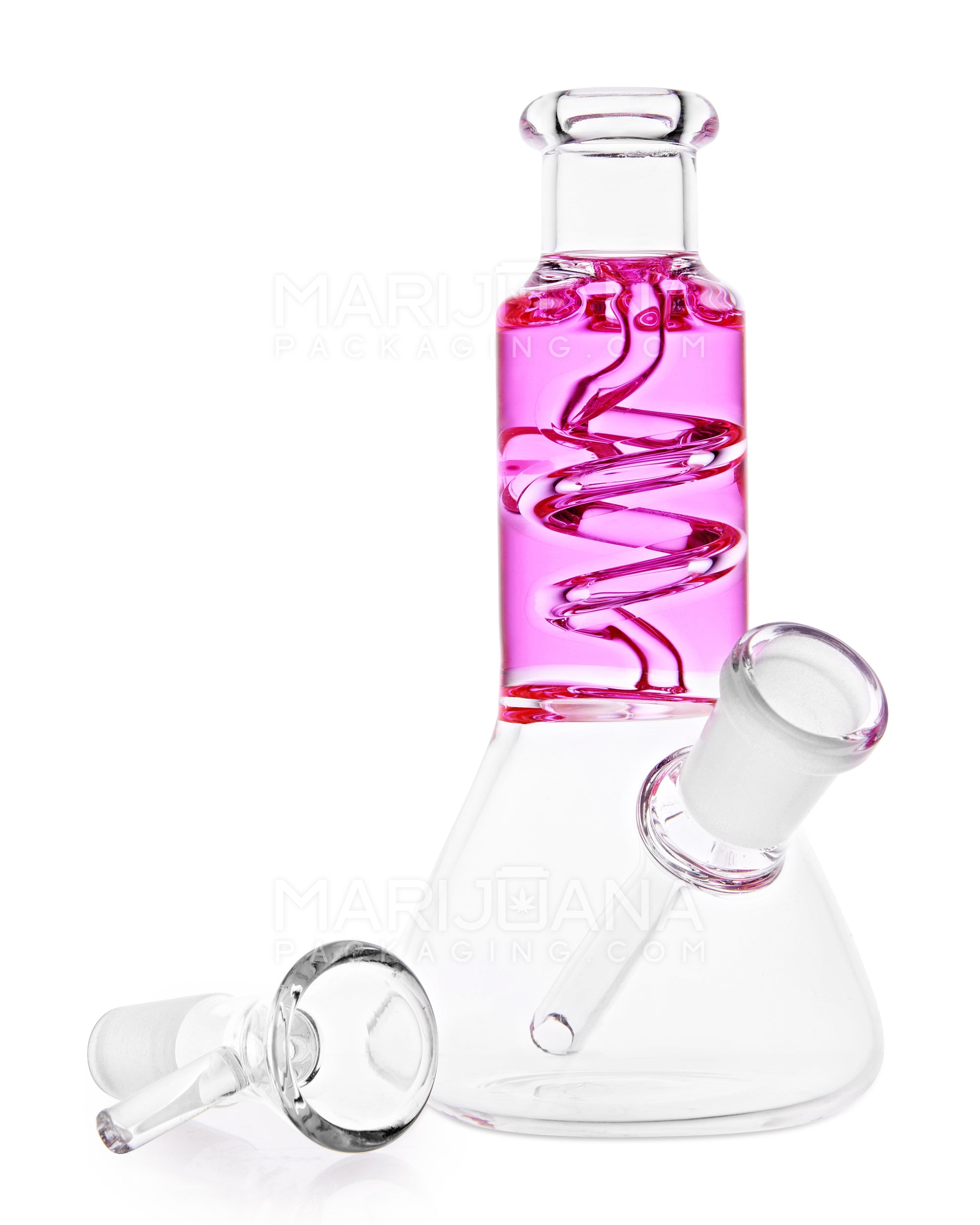 Glycerin Coil Mini Beaker Water Pipe | 5in Long - Glass - Pink