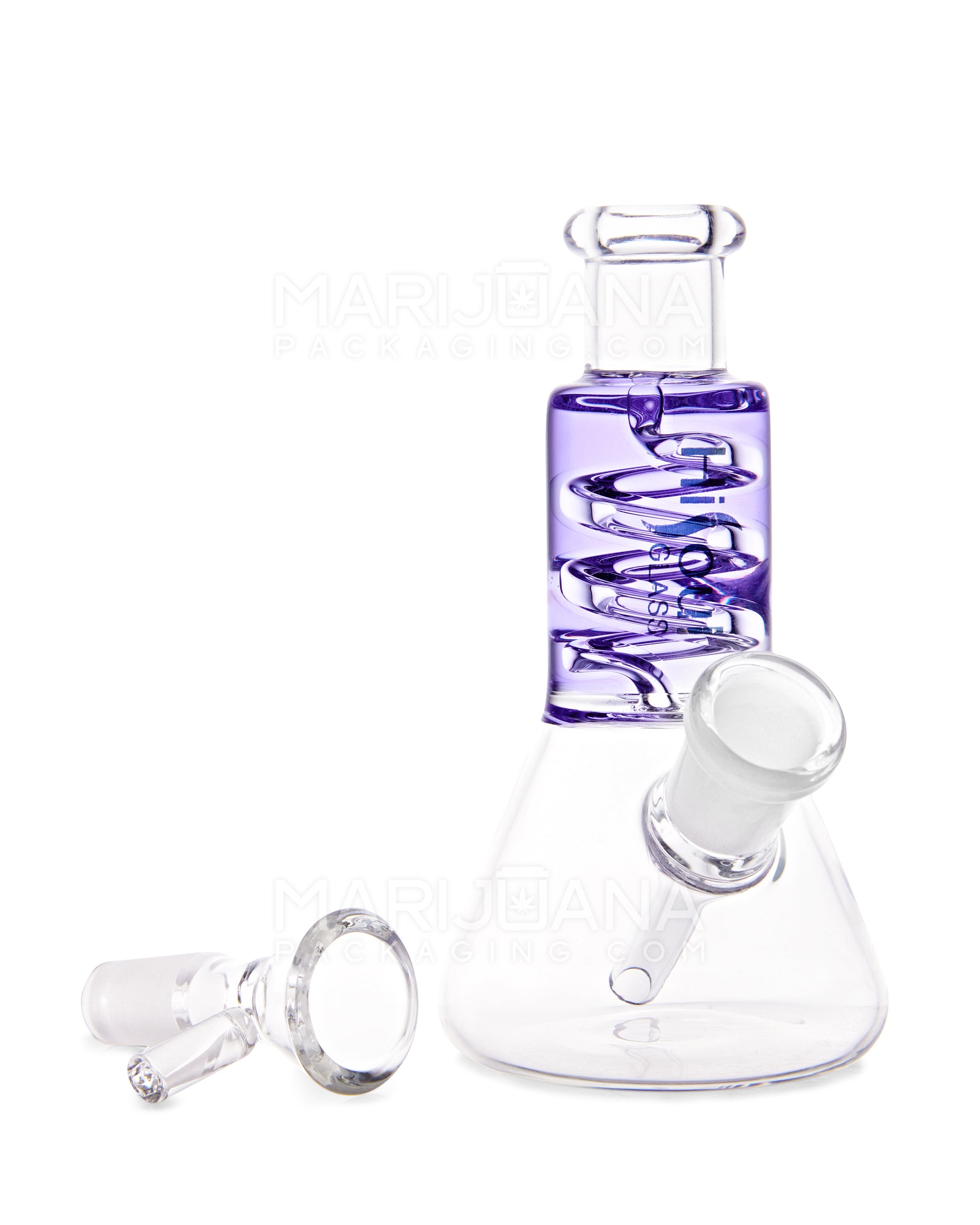 Glycerin Coil Mini Beaker Water Pipe | 5in Long - Glass - Purple