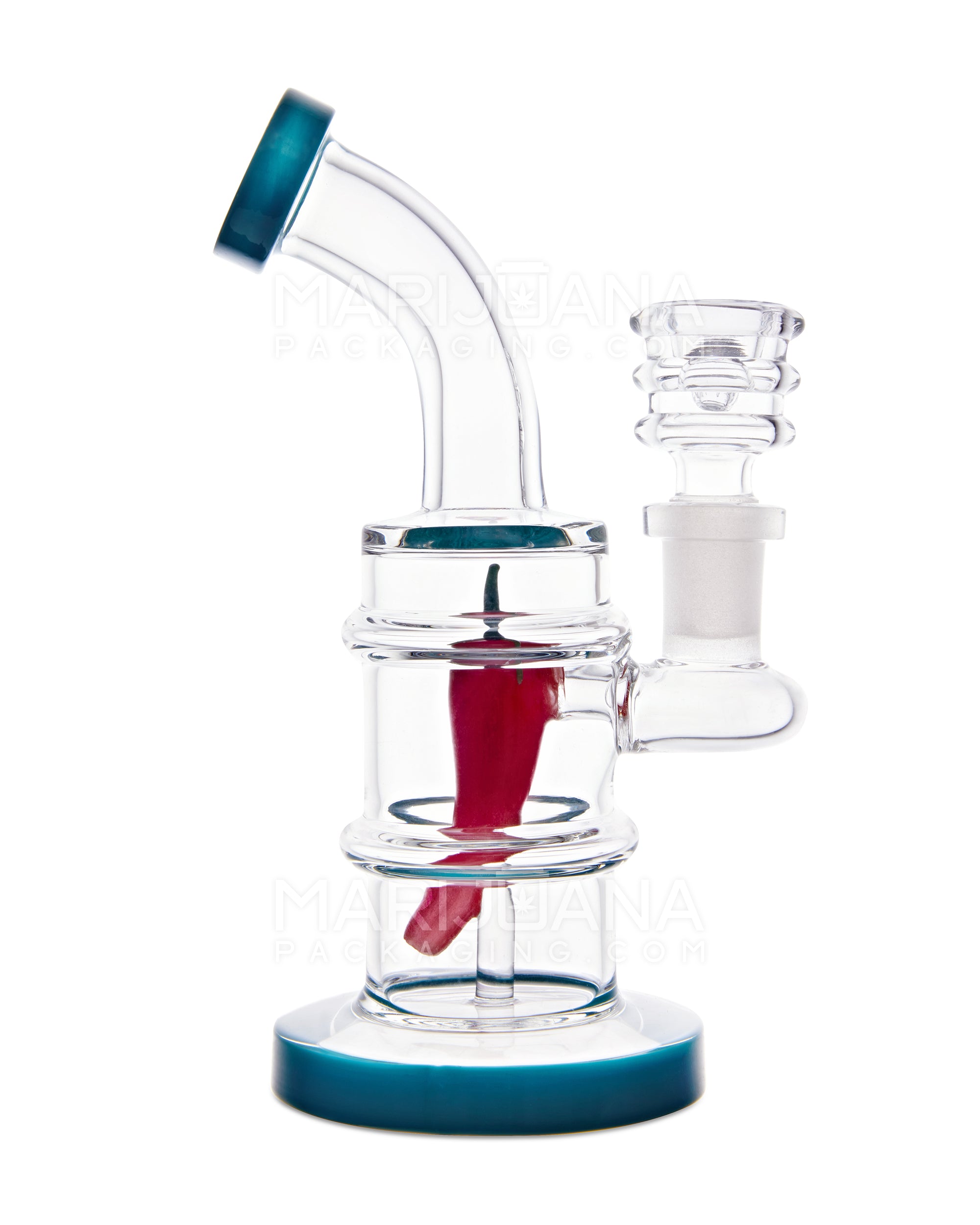 Bent Neck Chili Perc Glass Water Pipe | 6.5in Tall - 14mm Bowl - Assorted