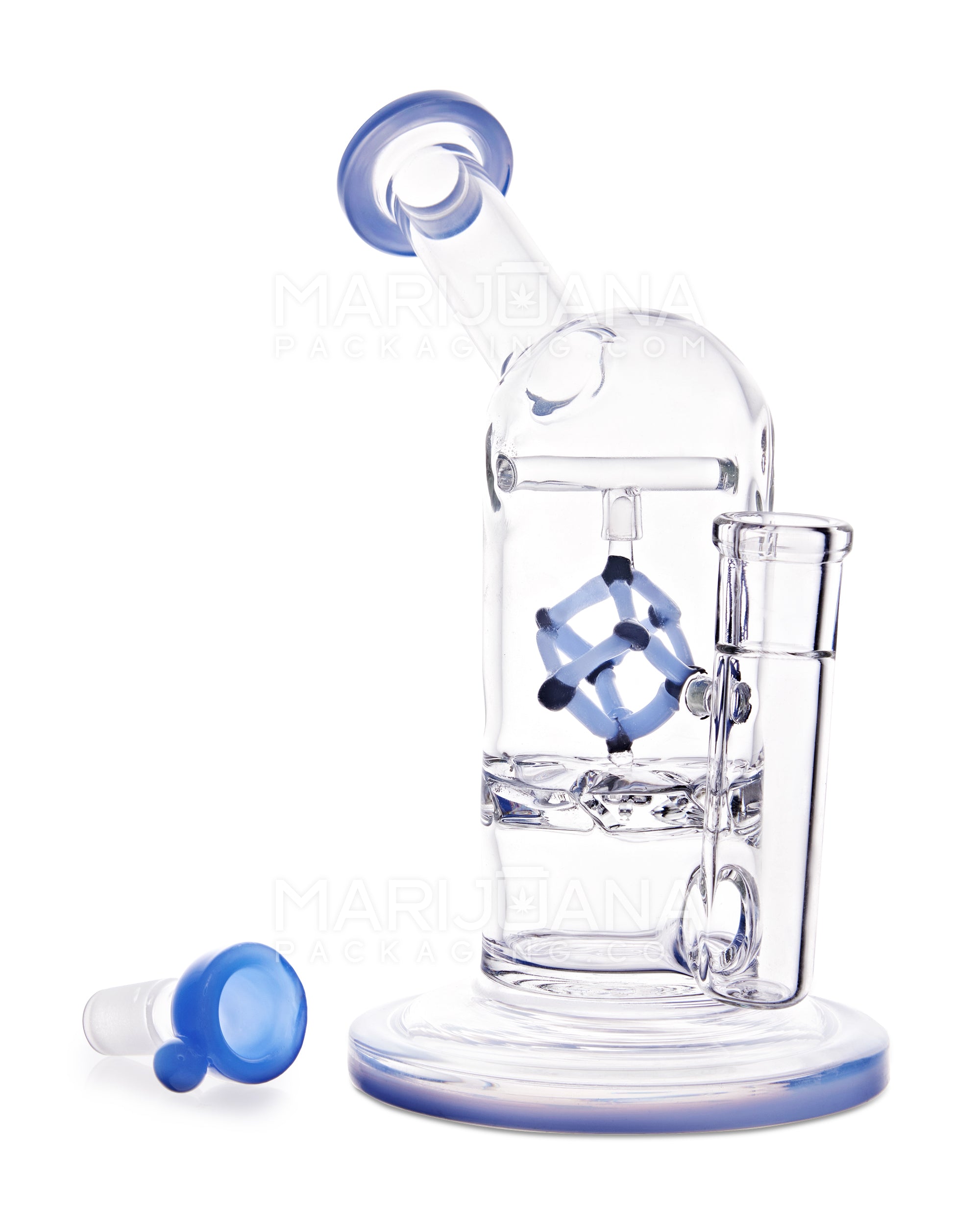 USA Glass | Vortex Perc Glass Water Pipe w/ Spinning Cube | 7in Tall - 14mm Bowl - Blue