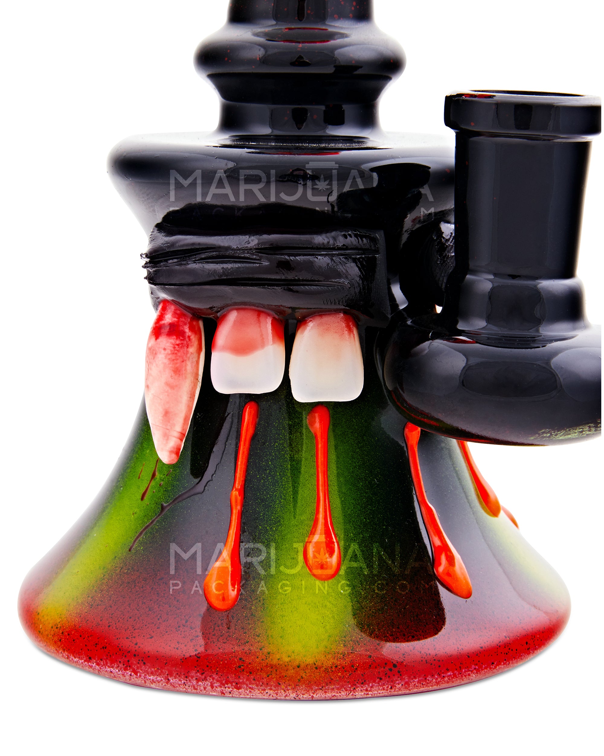 Heady | Bent Neck Bleeding Demon Glass Beaker Water Pipe w/ Showerhead Perc | 7in Tall - 14mm Bowl - Assorted