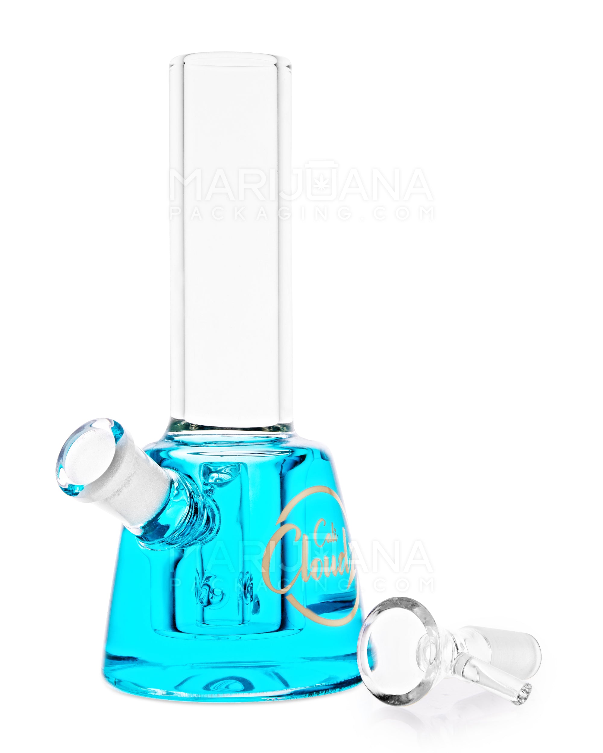 Glycerin Filled Mini Straight Water Pipe w/ Ice Catcher | 6in Long - Glass - Blue - 2
