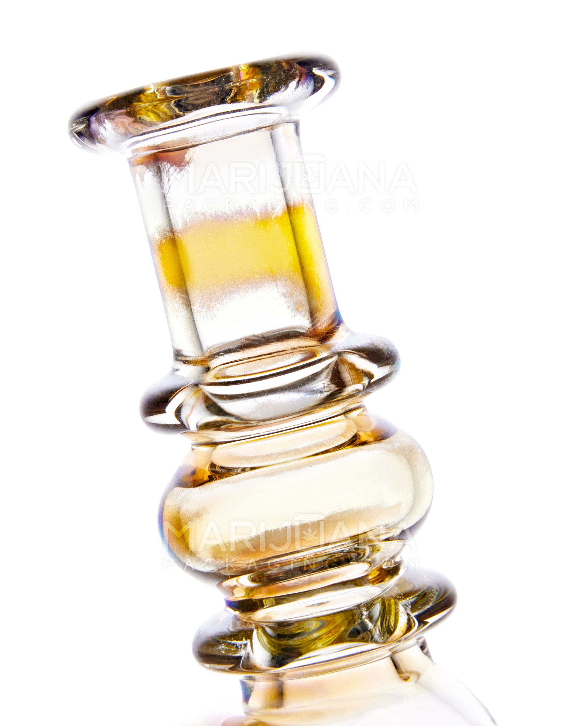 Bent Ribbed Neck Fumed Glass Bell Water Pipe | 4.75in Tall - 14mm Bowl - Amber