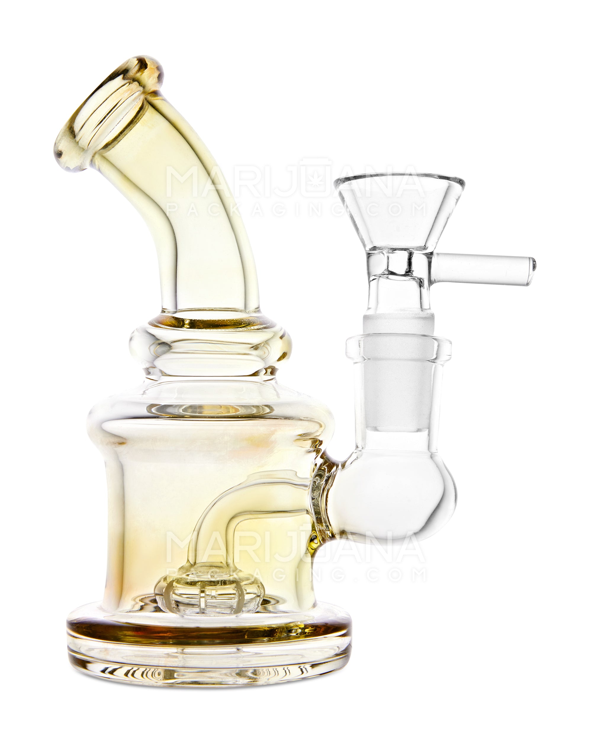Bent Neck Fumed Glass Mini Water Pipe | 4.75in Tall - 14mm Bowl - Amber