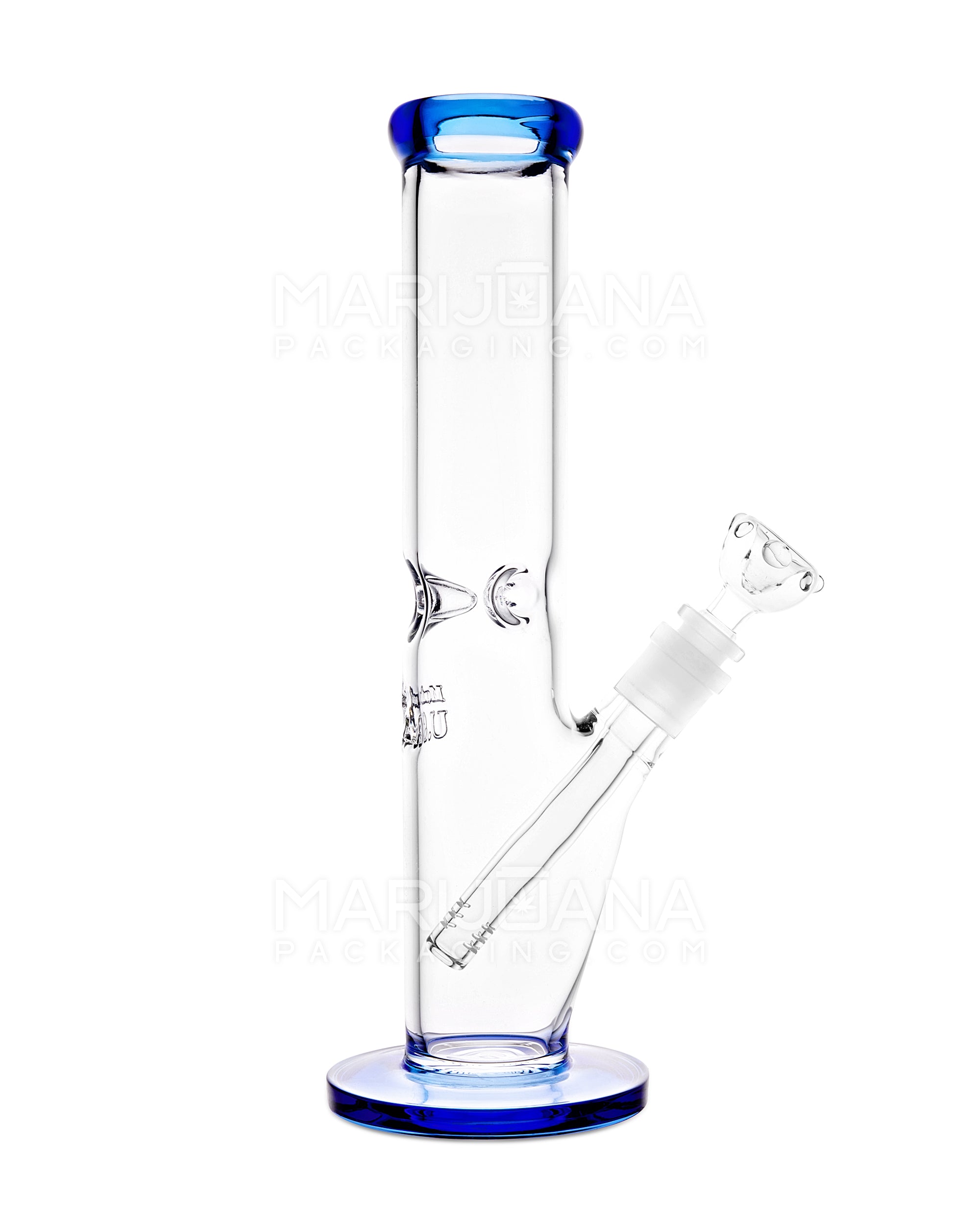 USA Glass | Straight Neck Tube Glass Water Pipe w/ Ice Catcher | 12.5in Tall - 14mm Bowl - Blue
