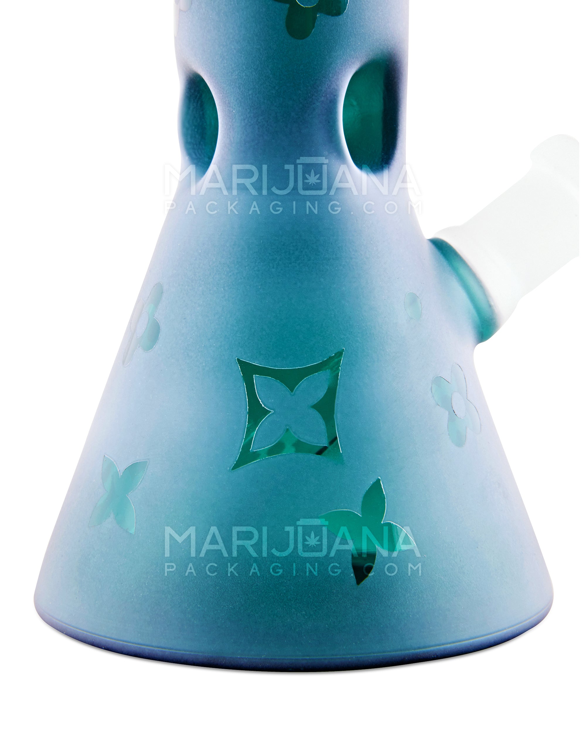 Straight Neck Frosted Shuriken Glass Mini Beaker Water Pipe w/ Ice Catcher | 6in Tall - 14mm Bowl - Teal