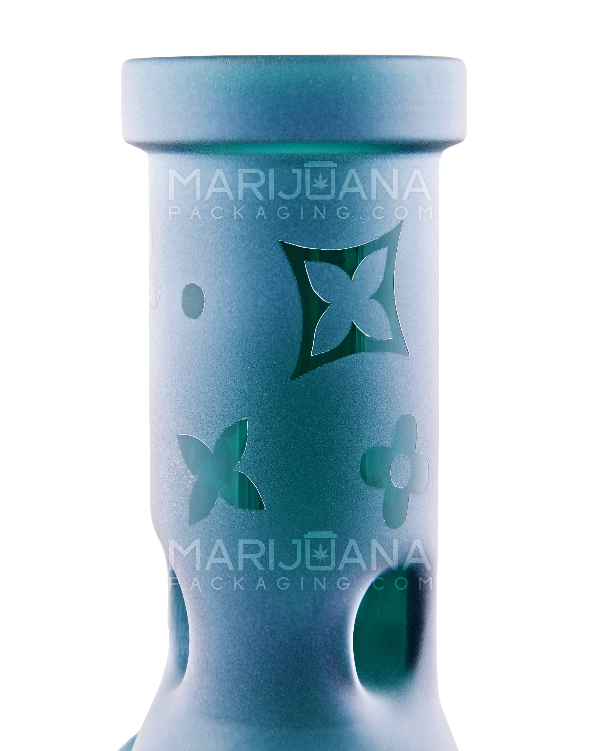 Straight Neck Frosted Shuriken Glass Mini Beaker Water Pipe w/ Ice Catcher | 6in Tall - 14mm Bowl - Teal