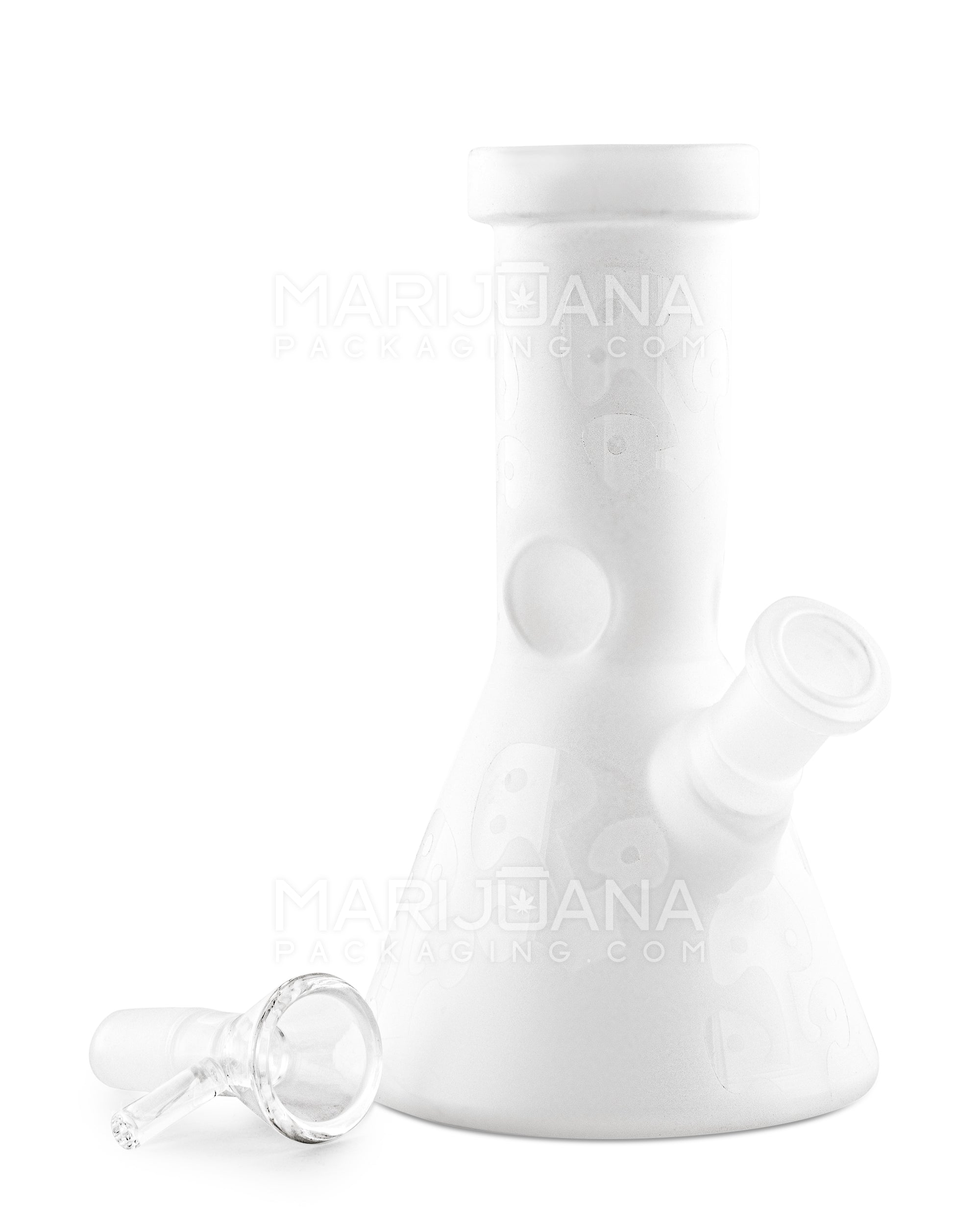 Straight Neck Frosted Mushroom Glass Mini Beaker Water Pipe w/ Ice Catcher | 6in Tall - 14mm Bowl - White