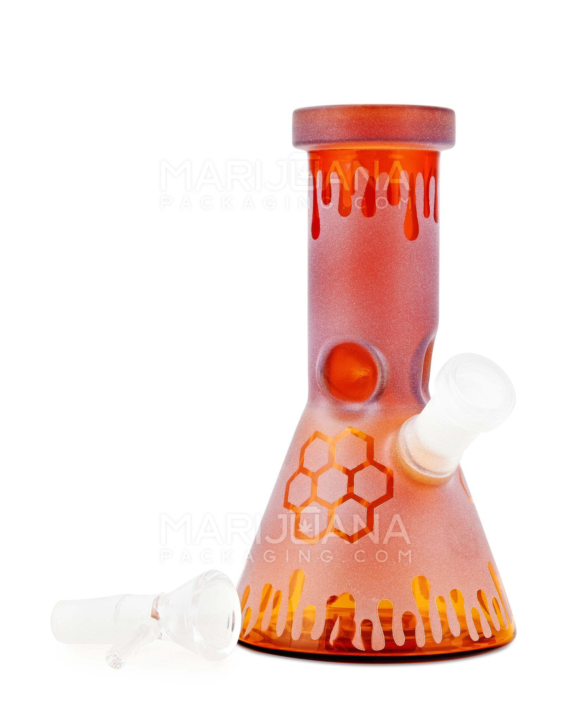 Straight Neck Frosted Mushroom Glass Mini Beaker Water Pipe w/ Ice Catcher | 6in Tall - 14mm Bowl - Assorted - 2