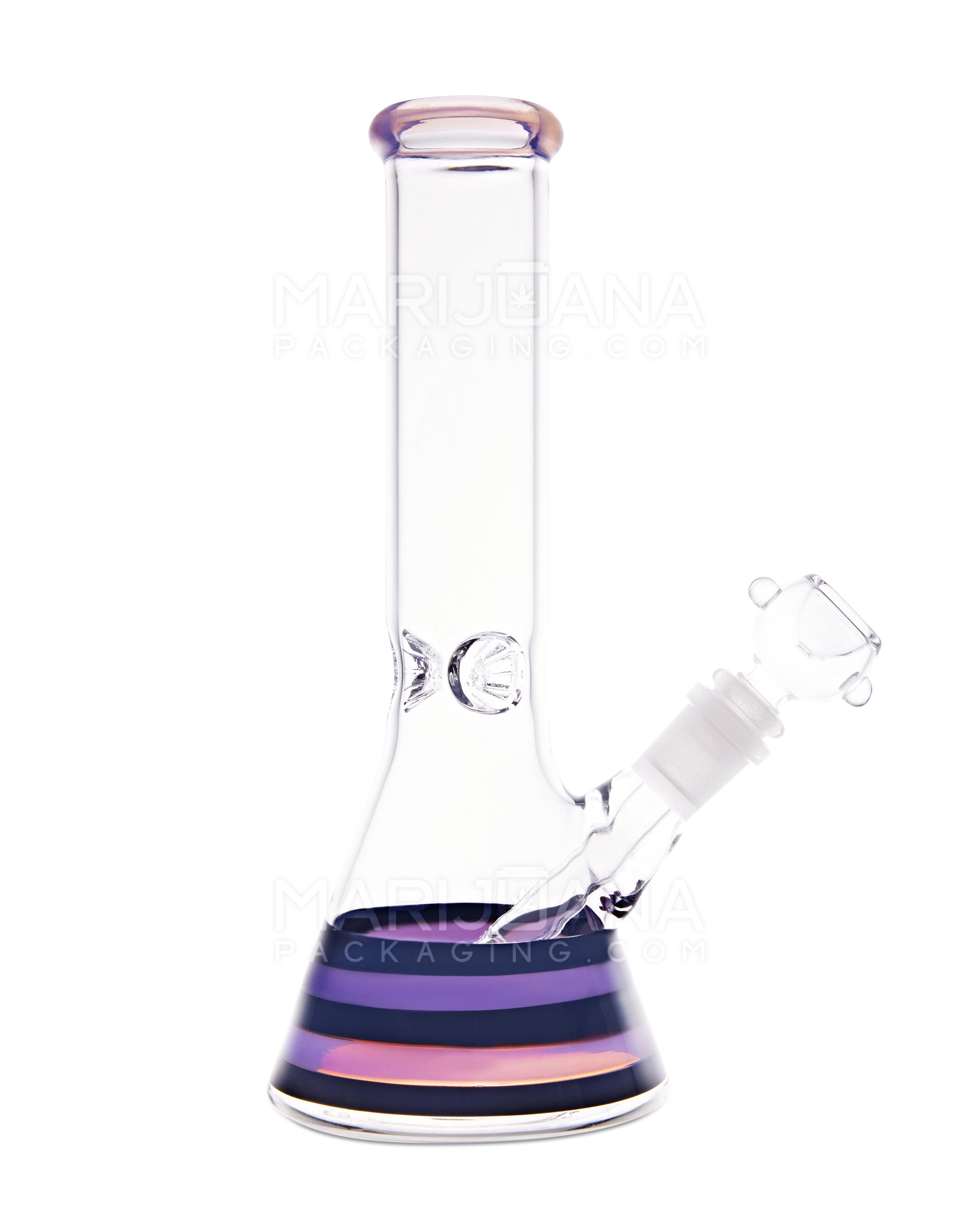 Straight Neck Thick Stripes Glass Beaker Water Pipe w/ Ice Catcher | 10in Tall - 14mm Bowl - Purple